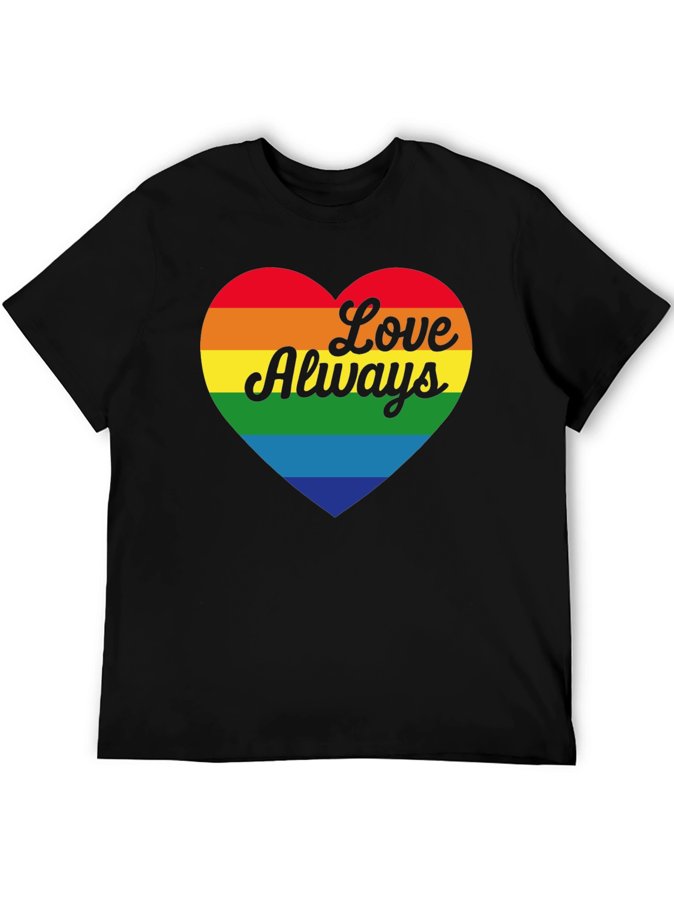 Love Always Rainbow Heart Black T-Shirt