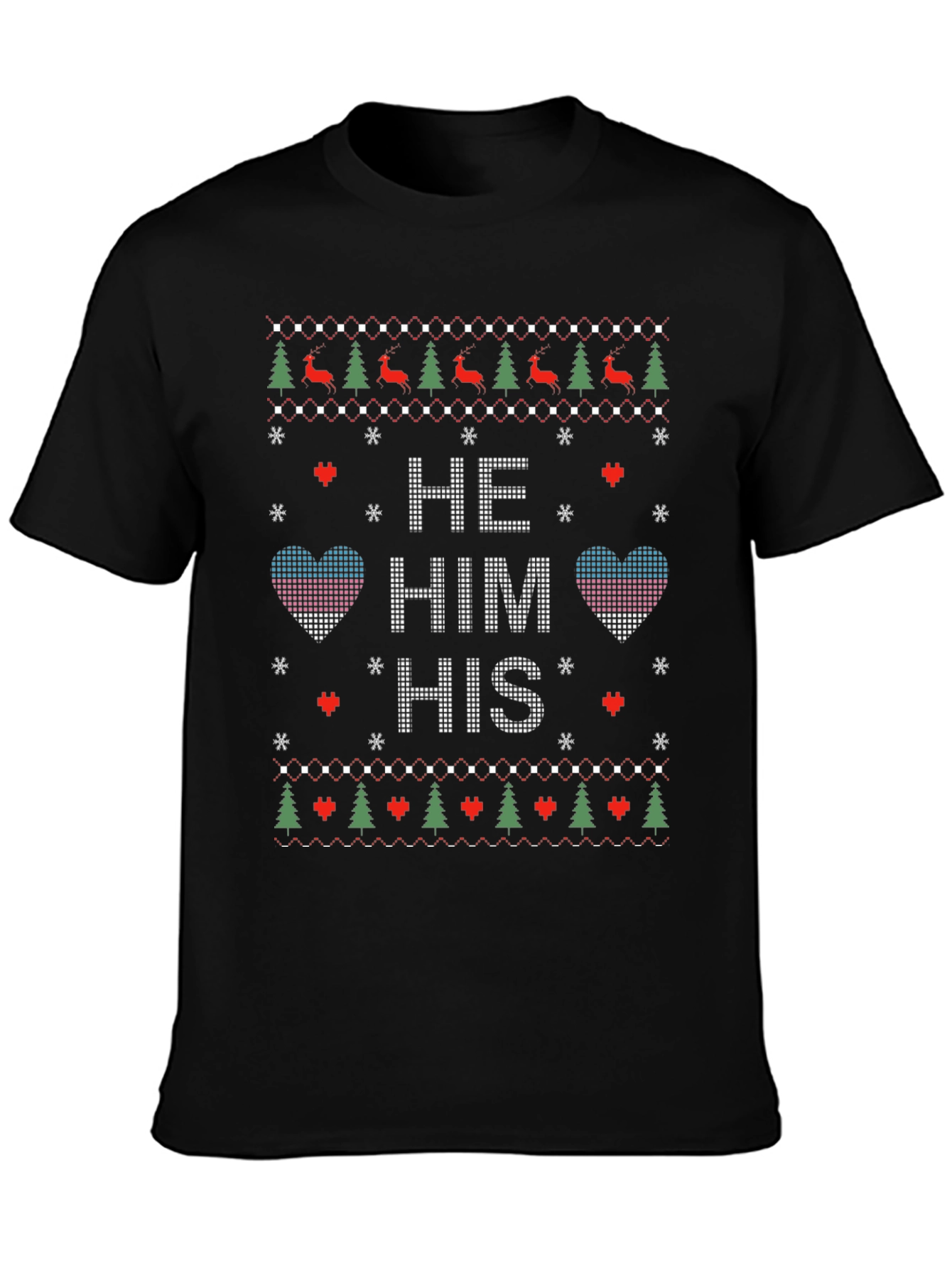 Novelty Knit Style He/Him/His Pronoun Christmas T-Shirt