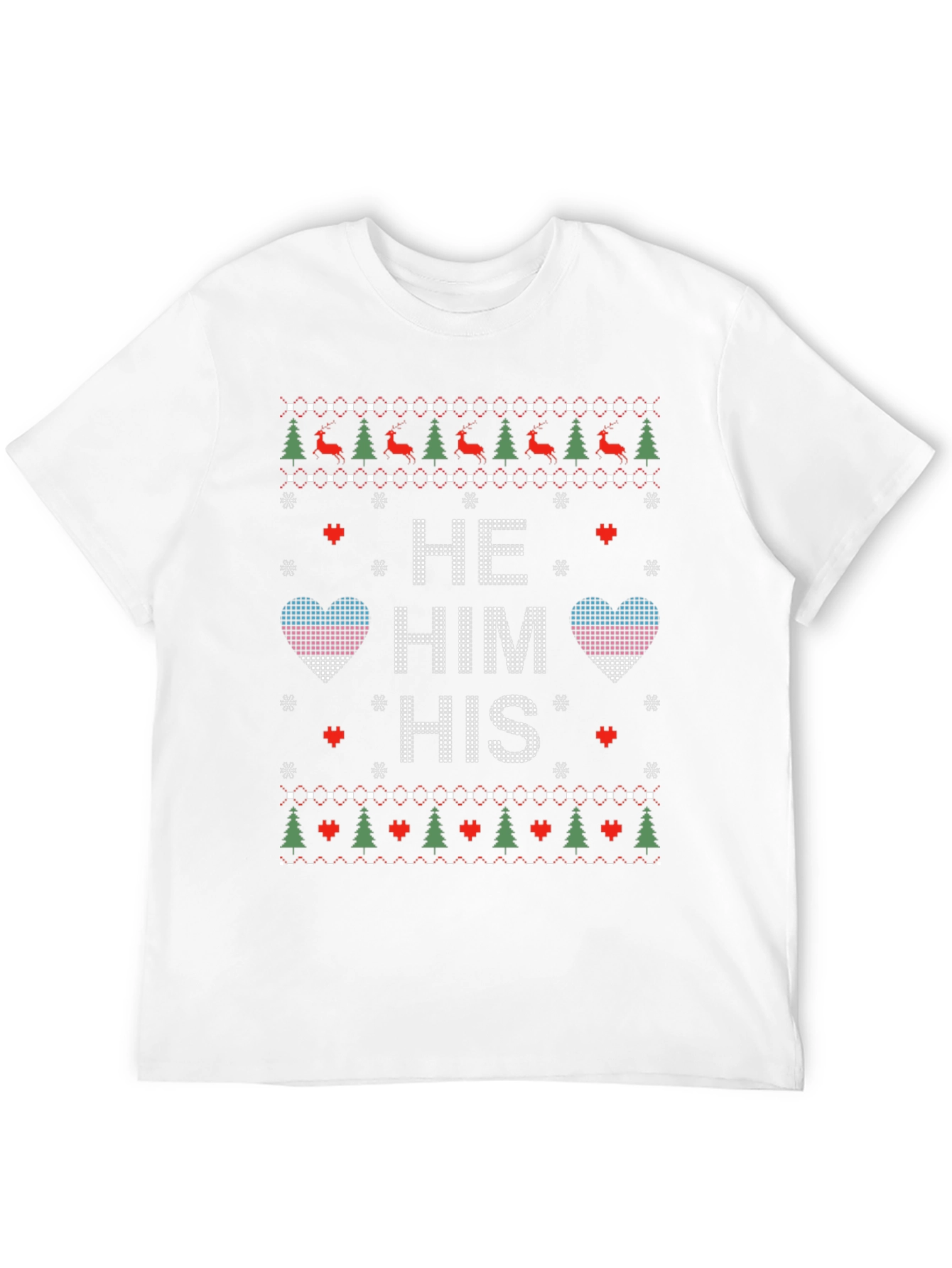 Novelty Knit Style He/Him/His Pronoun Christmas T-Shirt