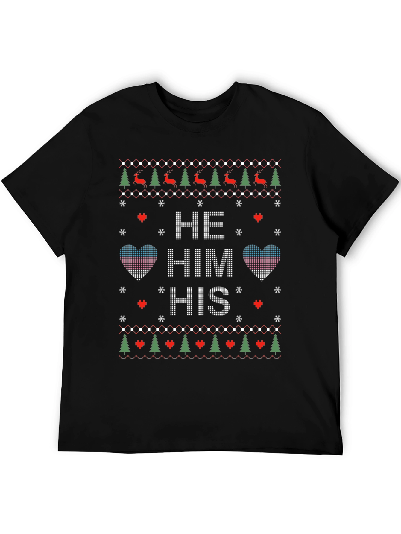 Novelty Knit Style He/Him/His Pronoun Christmas T-Shirt