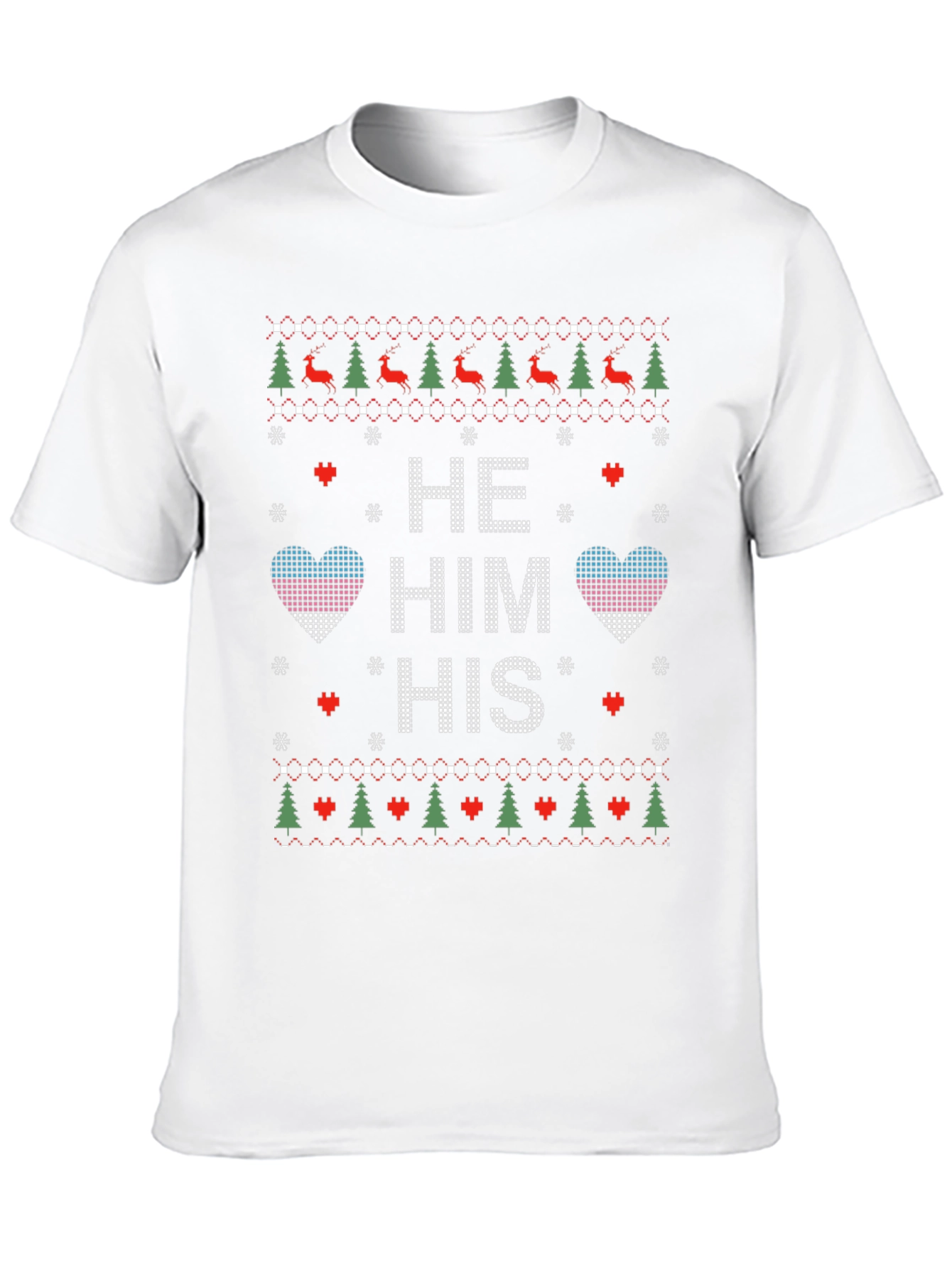 Novelty Knit Style He/Him/His Pronoun Christmas T-Shirt