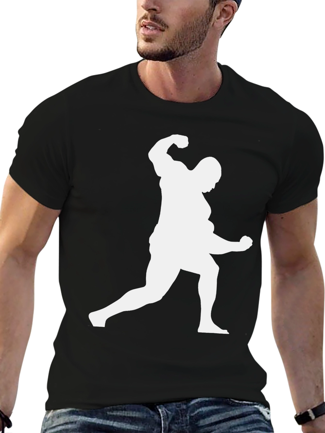 Black T-Shirt with Bodybuilder Silhouette