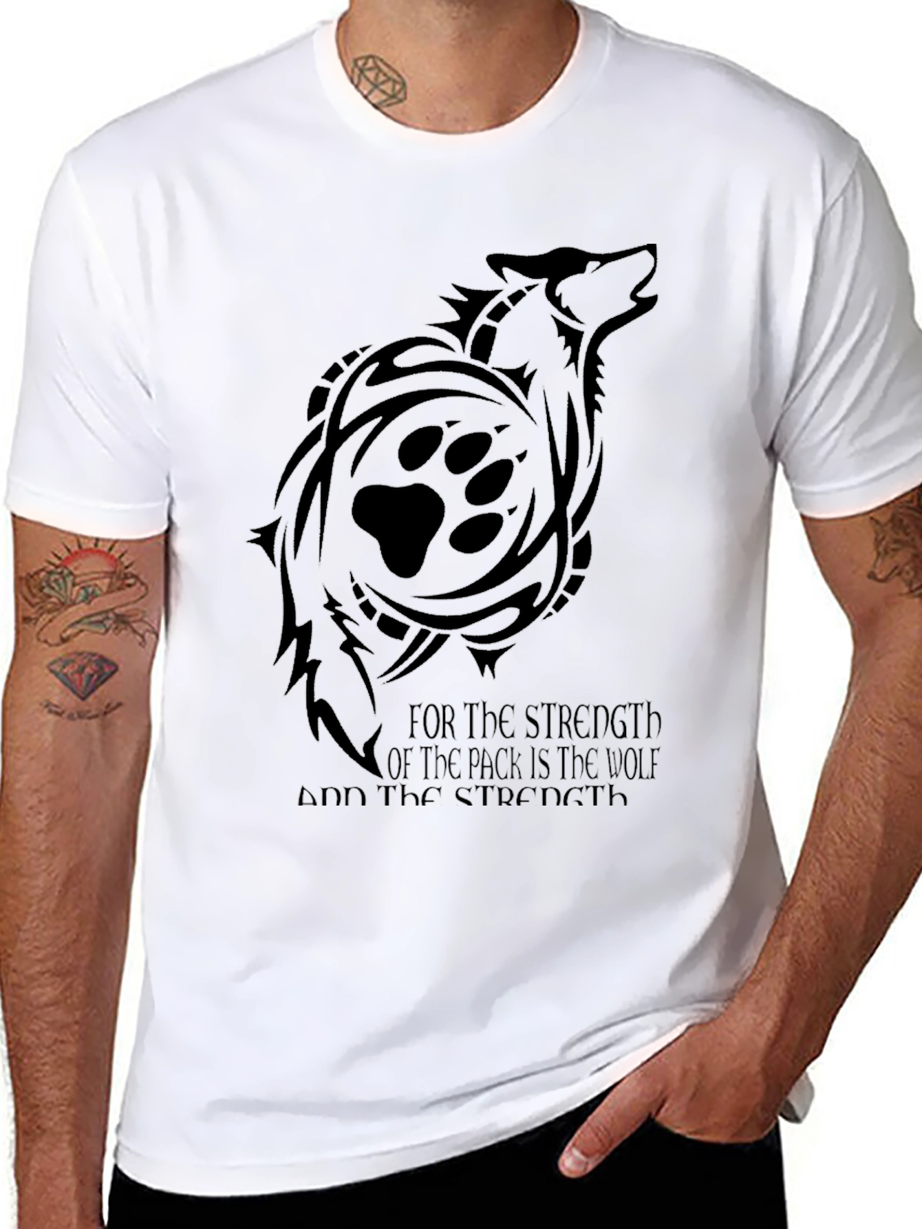 Wolf Pack Strength Graphic T-Shirt - Black