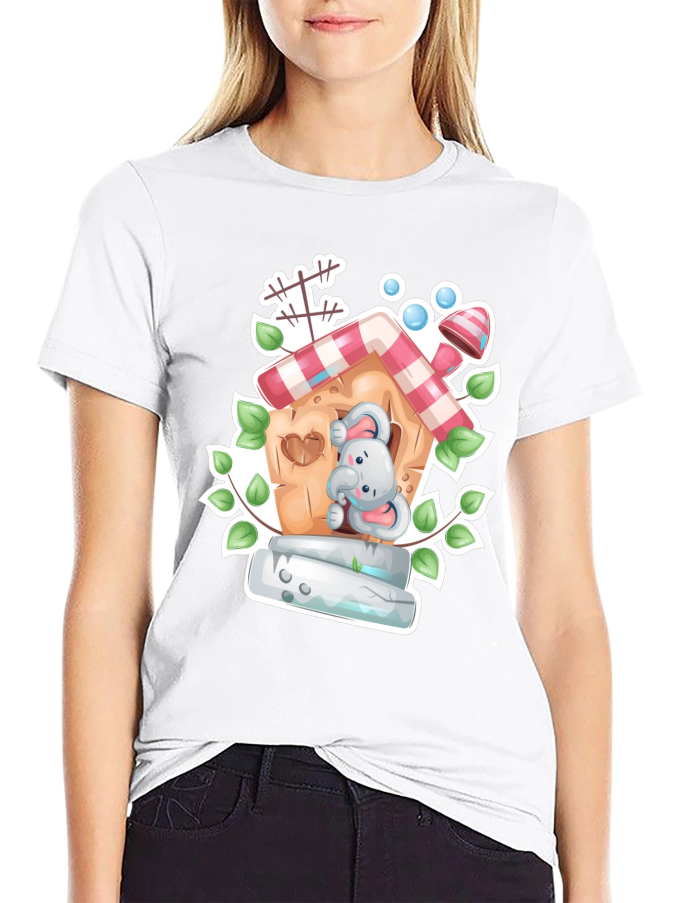 Elephant House Graphic Tee - Whimsical Black T-Shirt