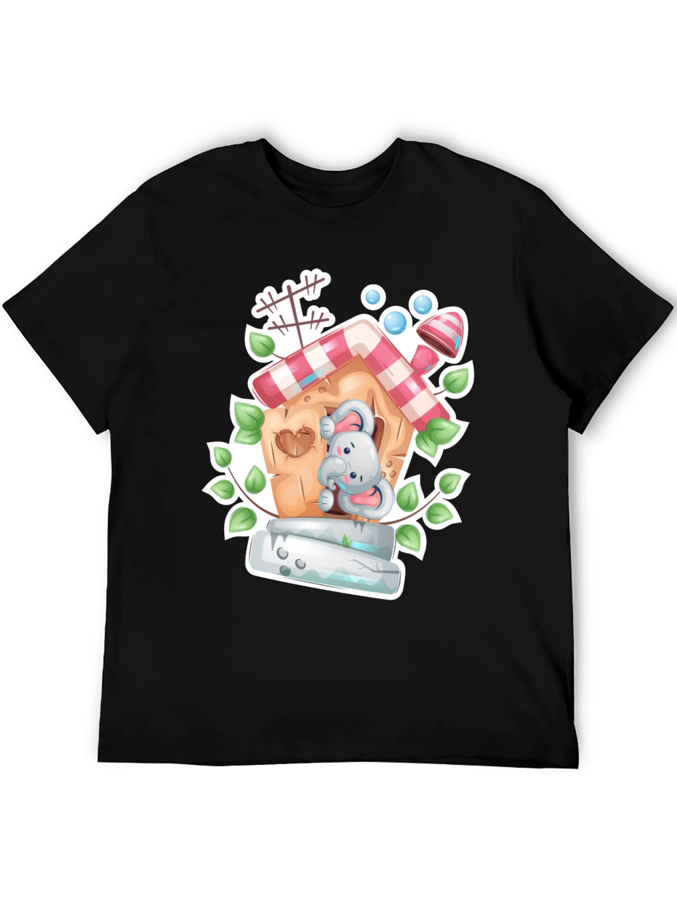 Elephant House Graphic Tee - Whimsical Black T-Shirt