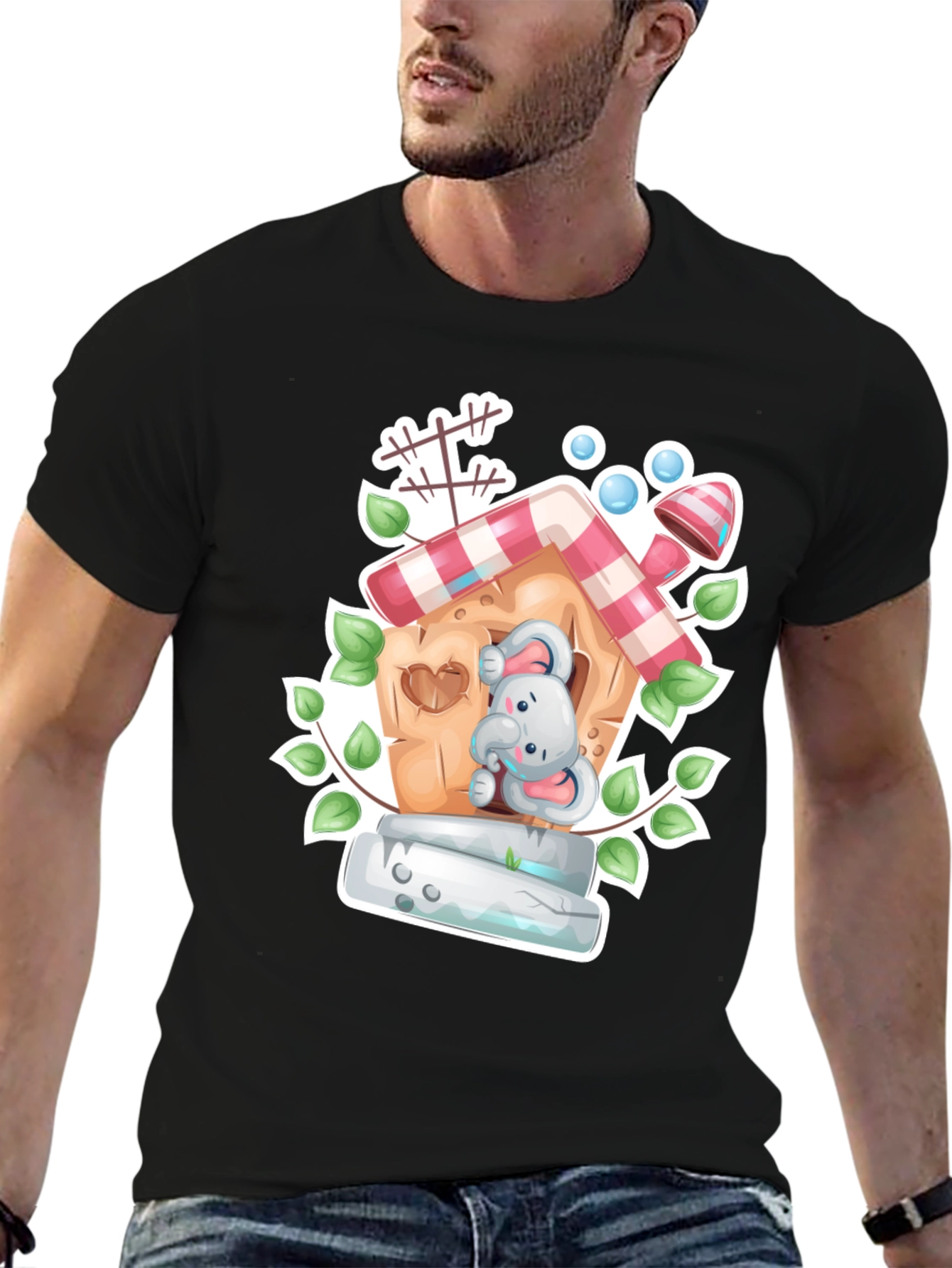 Elephant House Graphic Tee - Whimsical Black T-Shirt