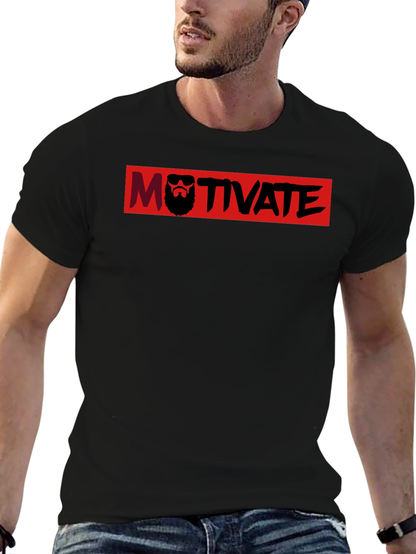 Motivate Black T-Shirt with Graphic Print