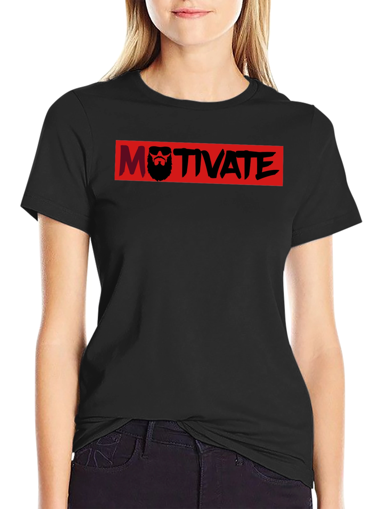 Motivate Black T-Shirt with Graphic Print