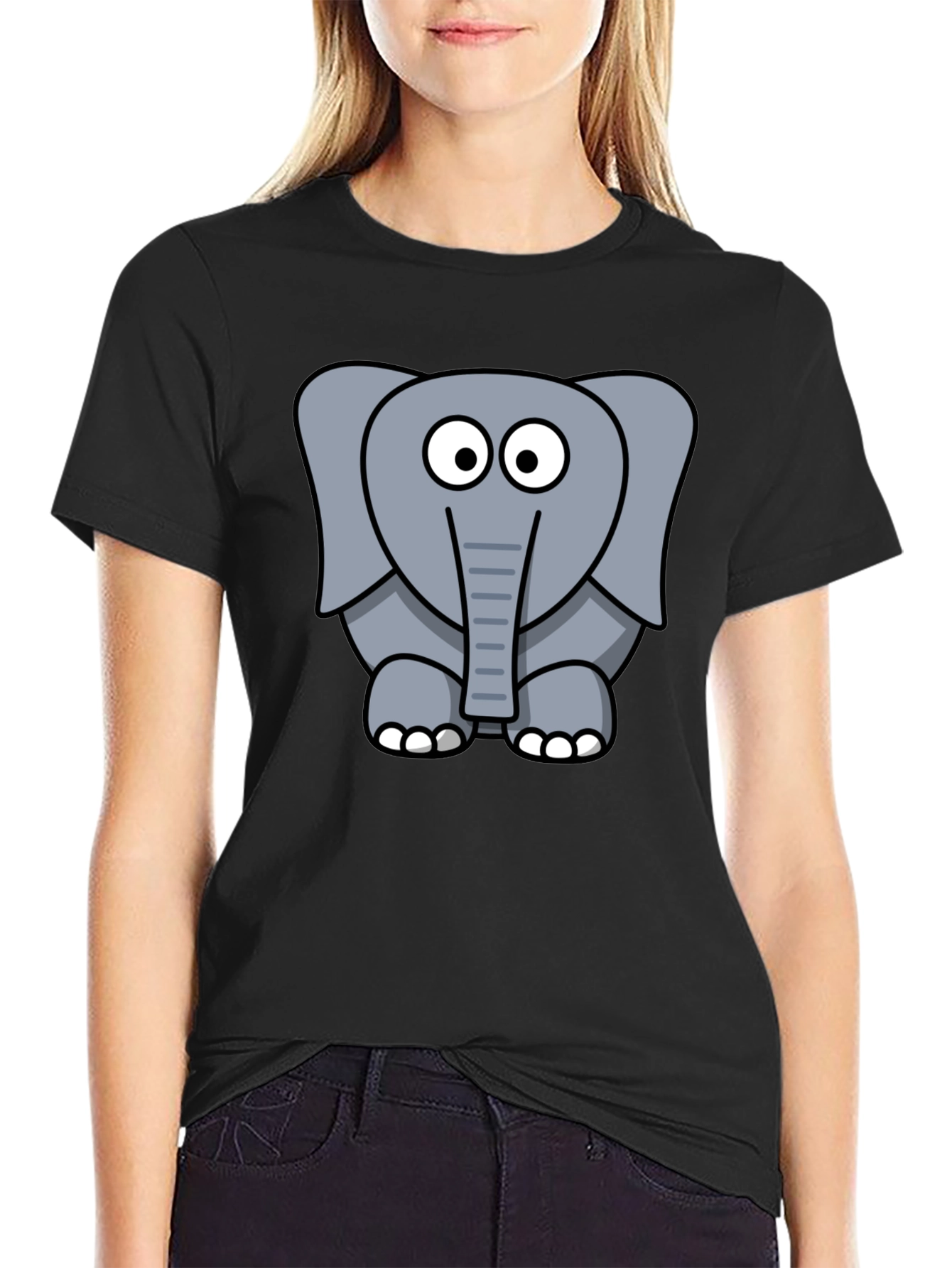 Cartoon Elephant Graphic T-Shirt - Unisex Black Tee
