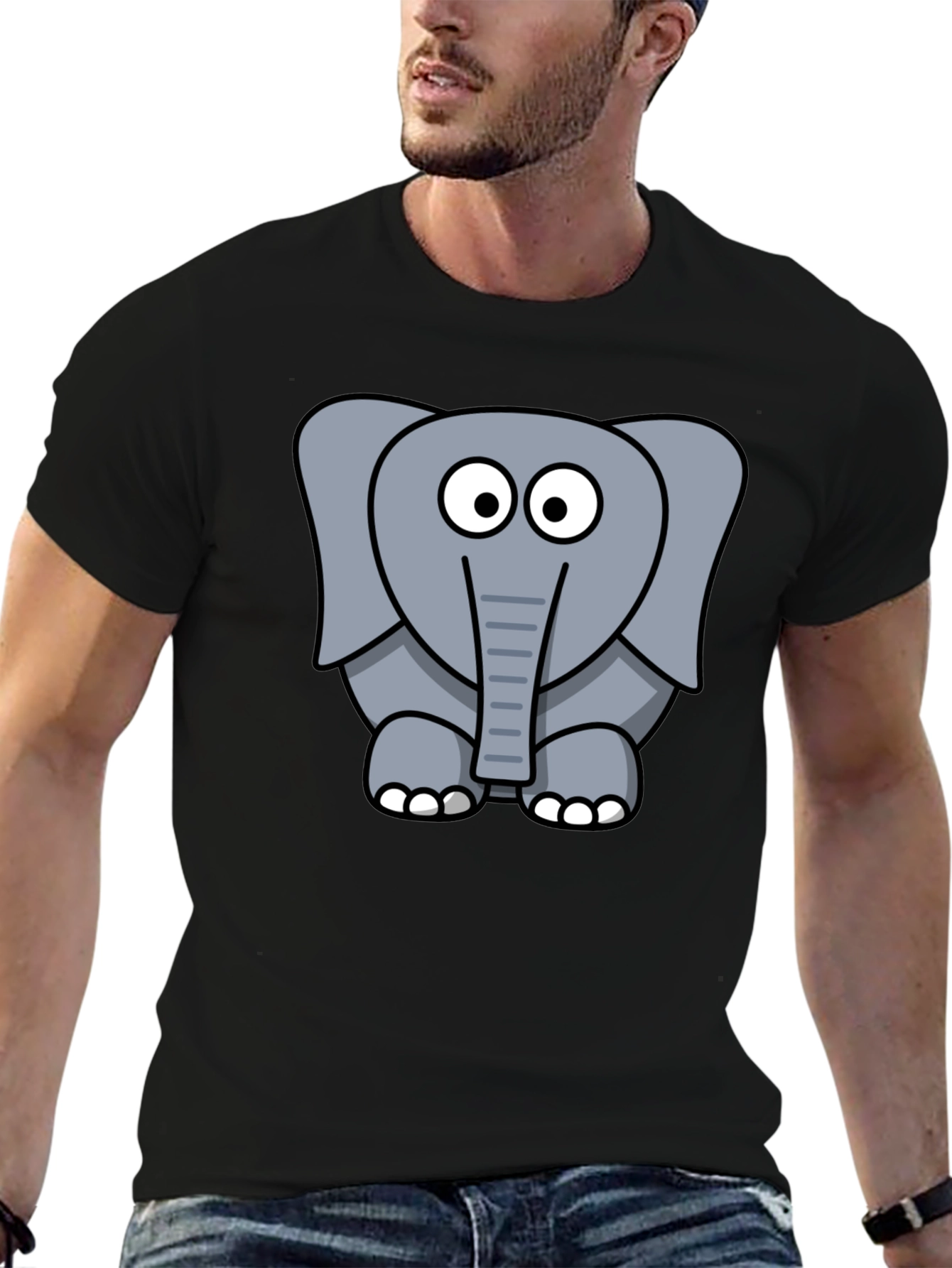 Cartoon Elephant Graphic T-Shirt - Unisex Black Tee