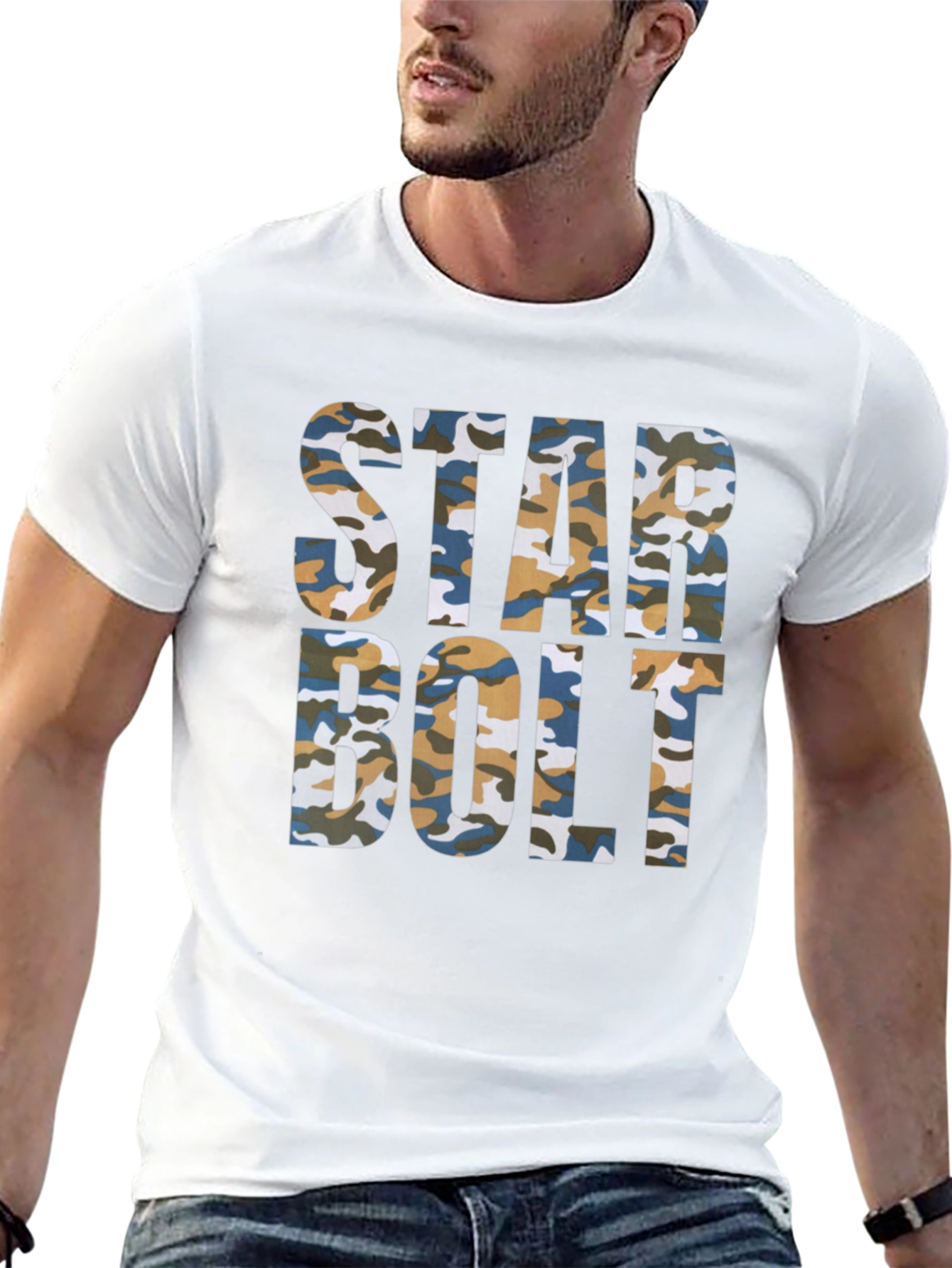 Star Bolt Camo Print Black T-Shirt