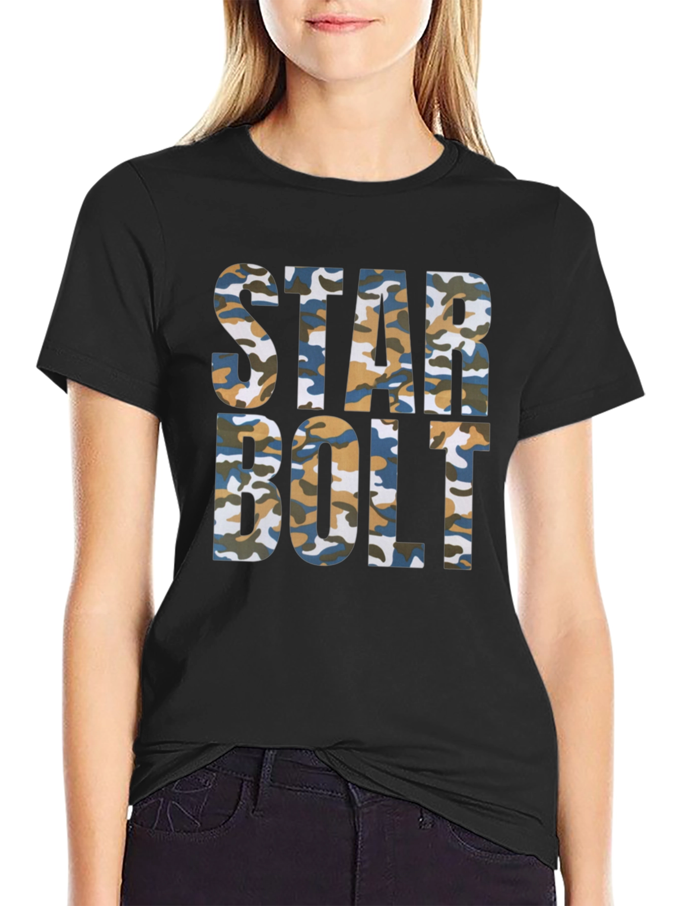 Star Bolt Camo Print Black T-Shirt