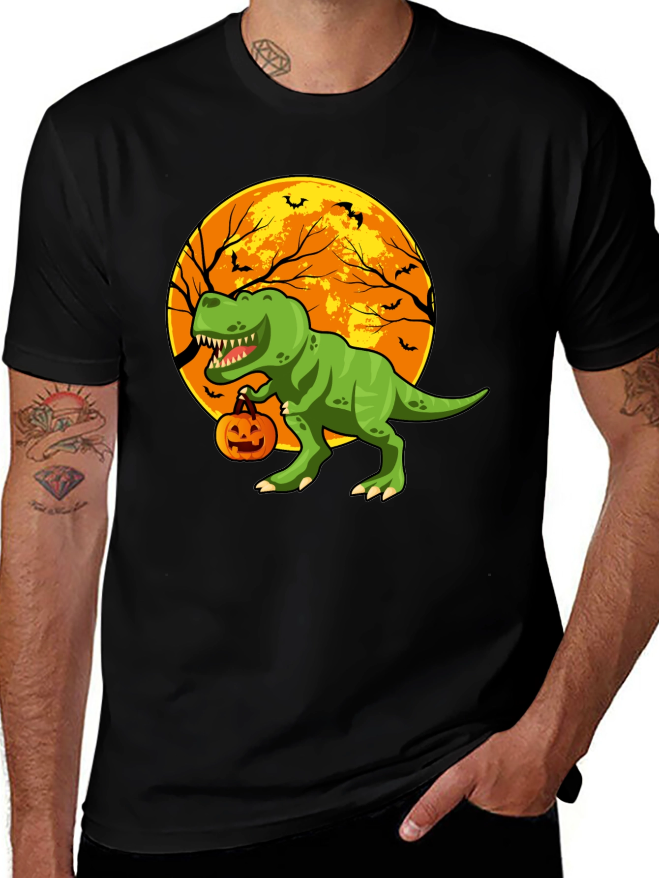 Dino Halloween T-Shirt - Trex Pumpkin Moon