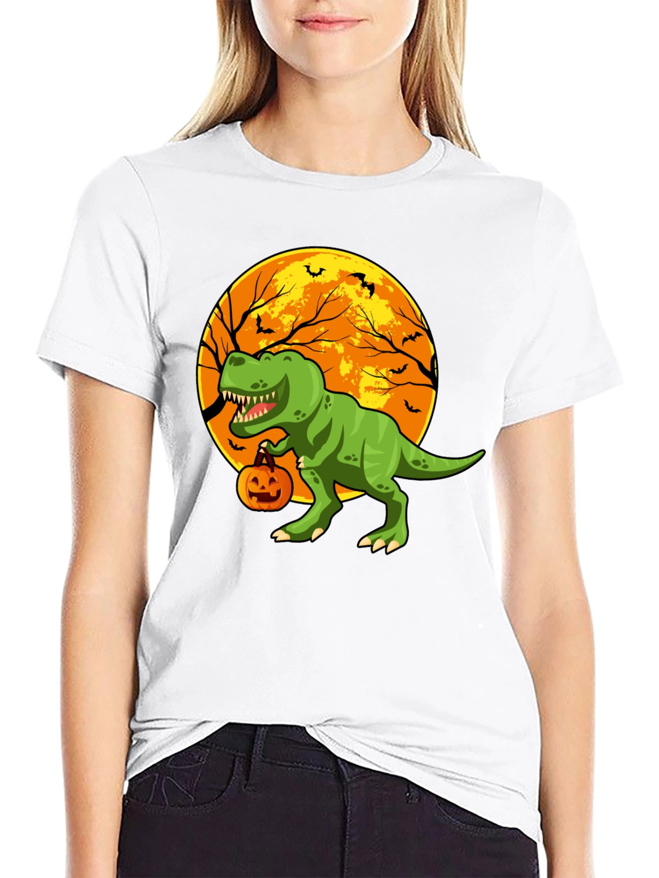 Dino Halloween T-Shirt - Trex Pumpkin Moon