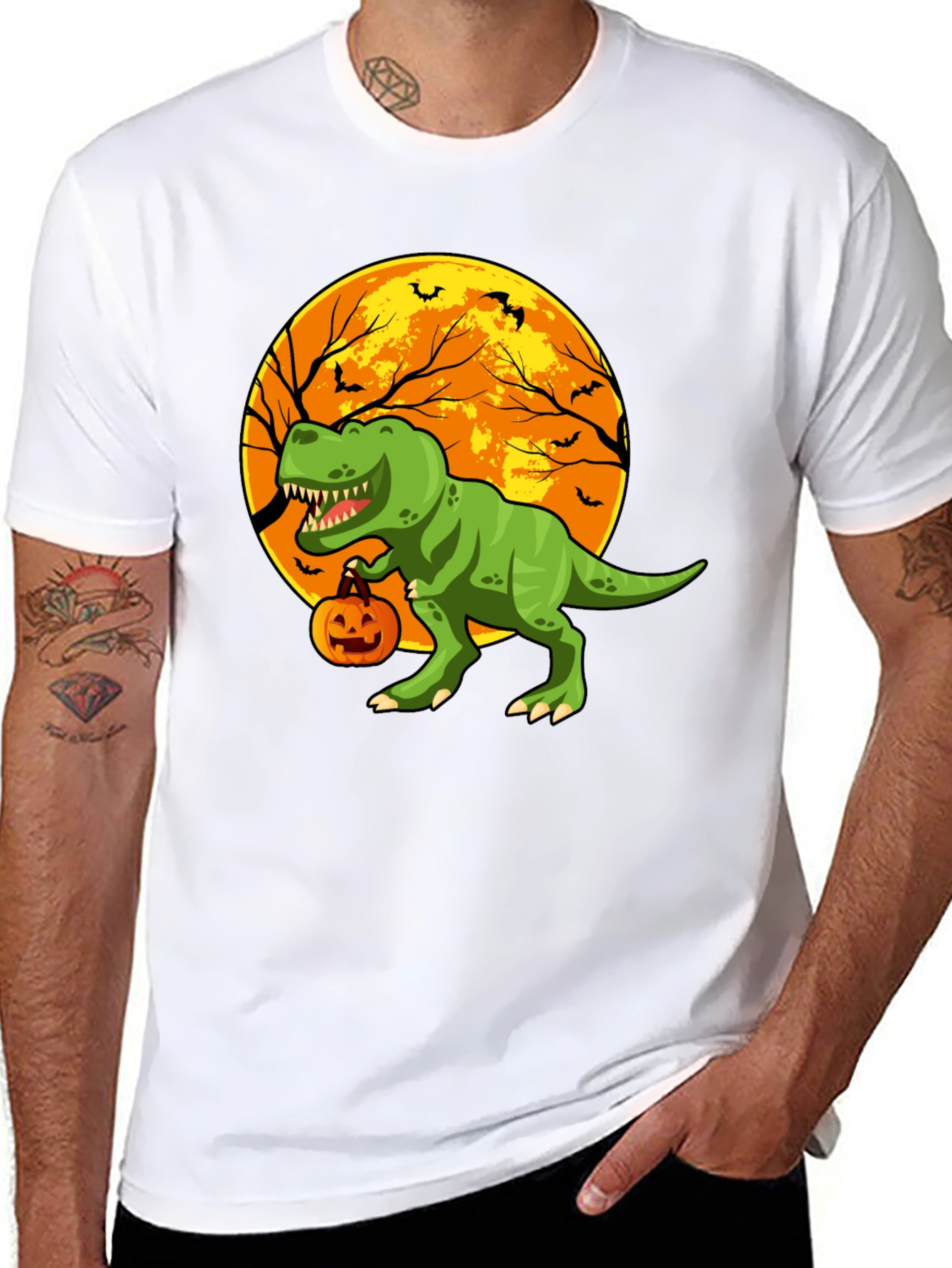 Dino Halloween T-Shirt - Trex Pumpkin Moon