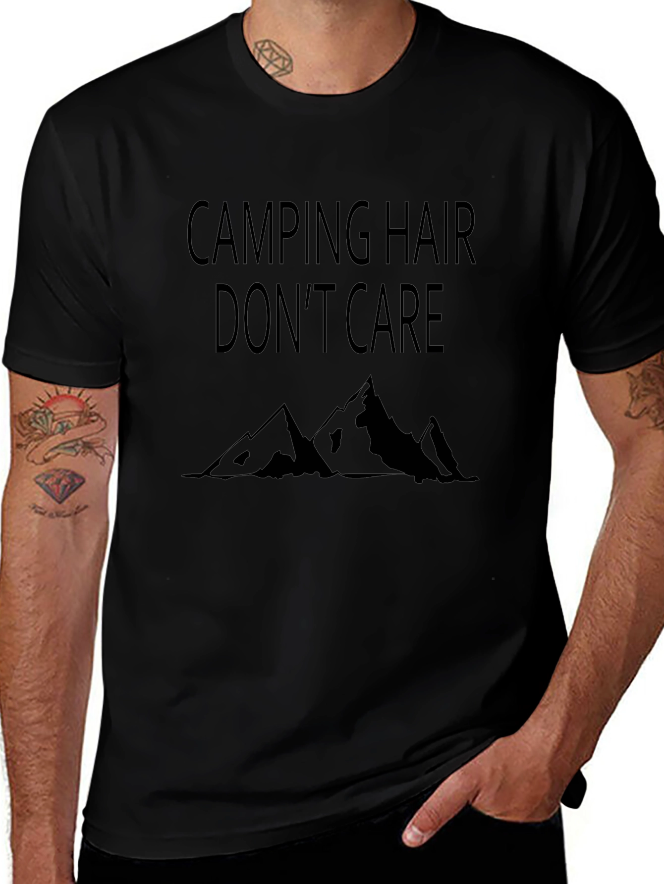 Camping Hair Dont Care Black T-Shirt