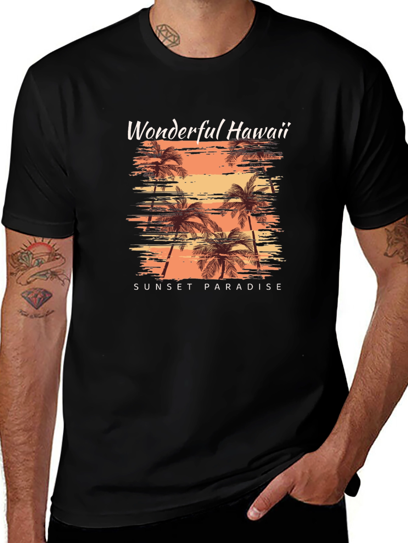 Wonderful Hawaii Sunset Paradise Black T-Shirt