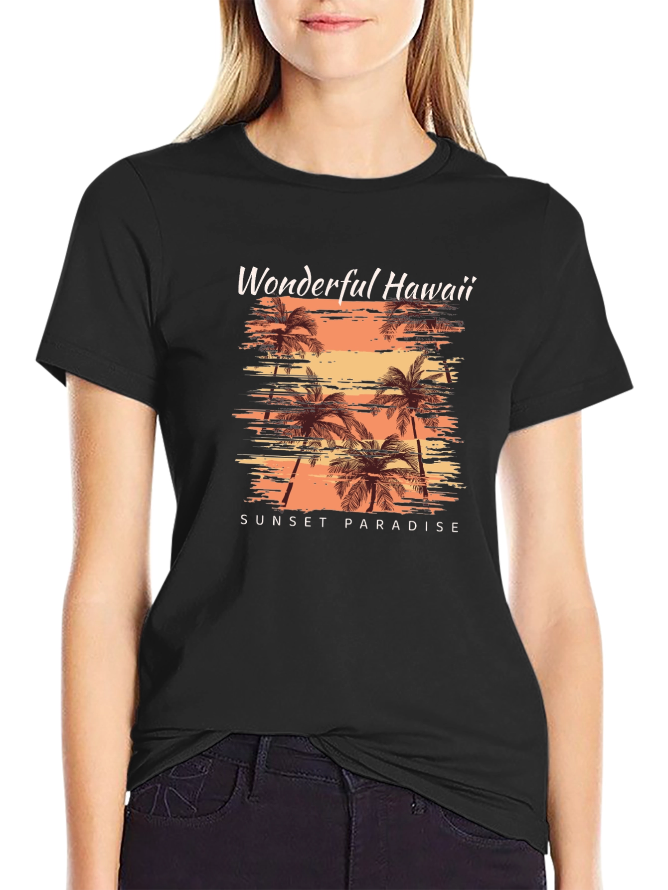 Wonderful Hawaii Sunset Paradise Black T-Shirt