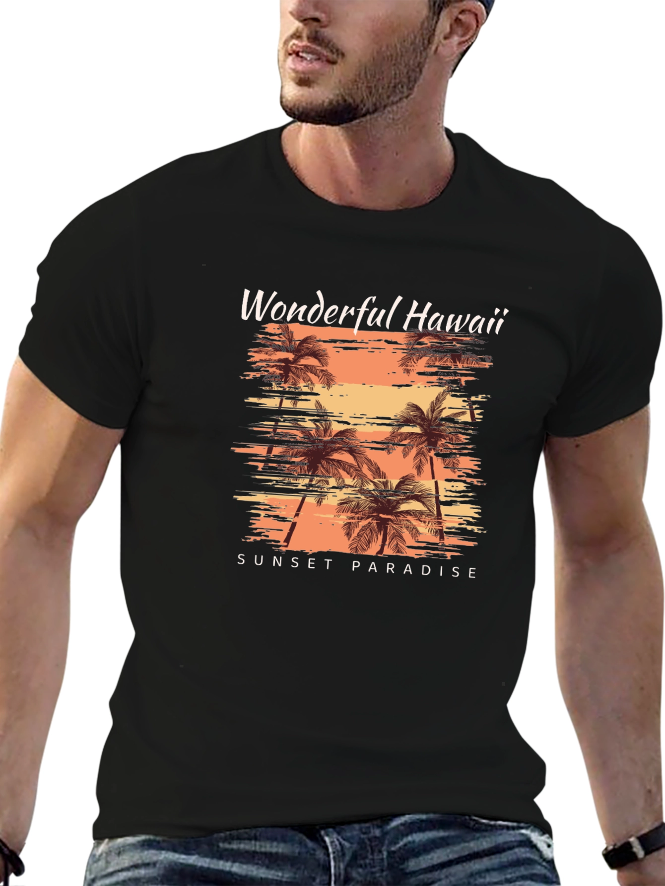 Wonderful Hawaii Sunset Paradise Black T-Shirt