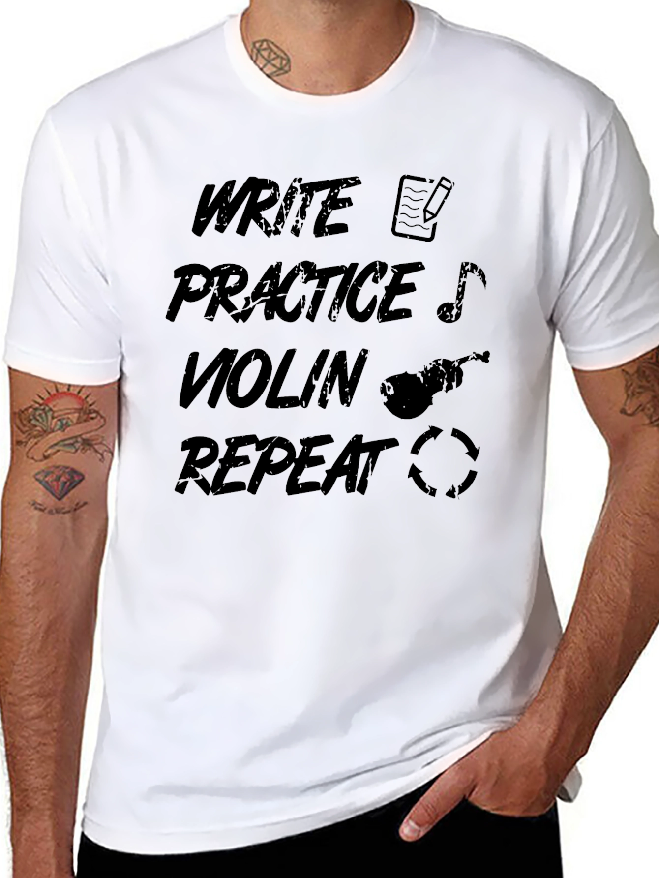Write Practice Violin Repeat Black Graphic T-Shirt