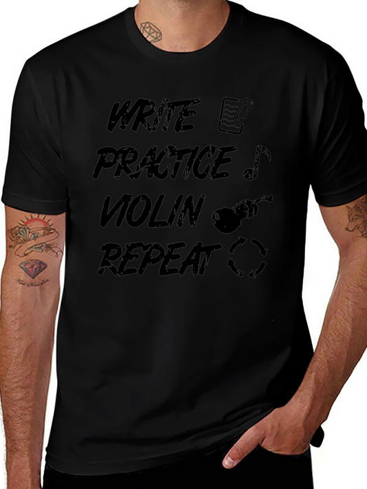 Write Practice Violin Repeat Black Graphic T-Shirt