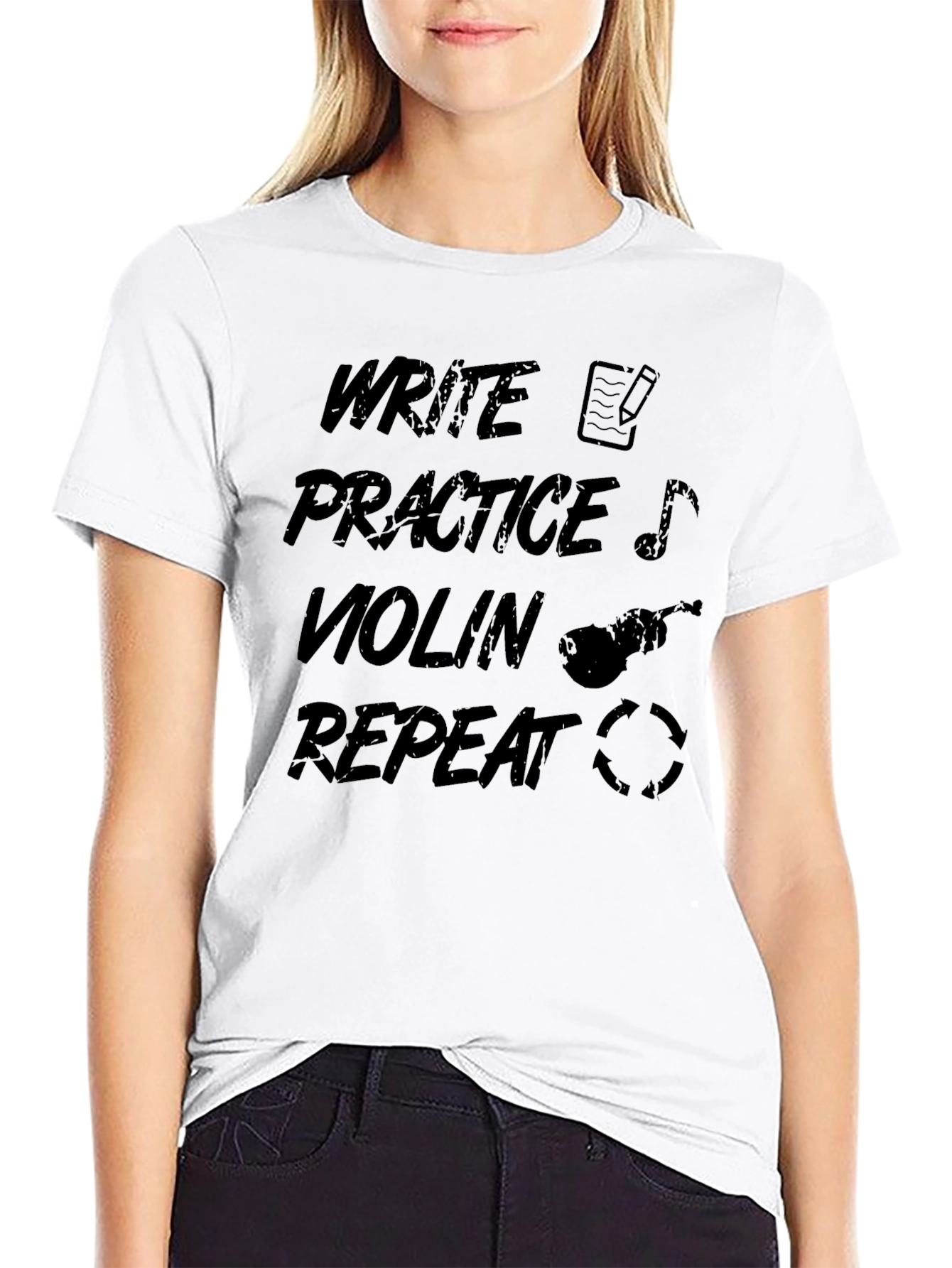 Write Practice Violin Repeat Black Graphic T-Shirt
