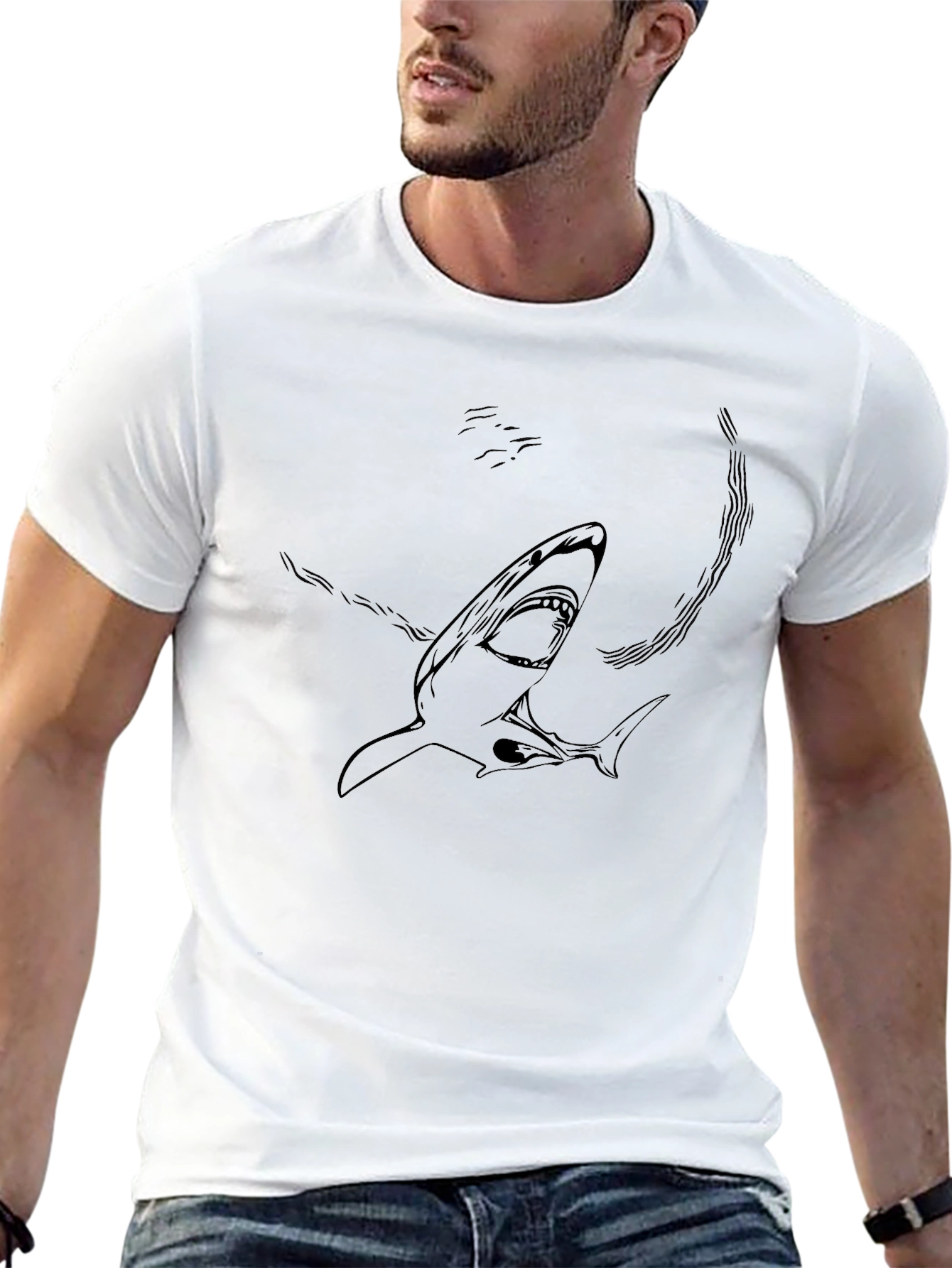 Shark Graphic Print Black T-Shirt