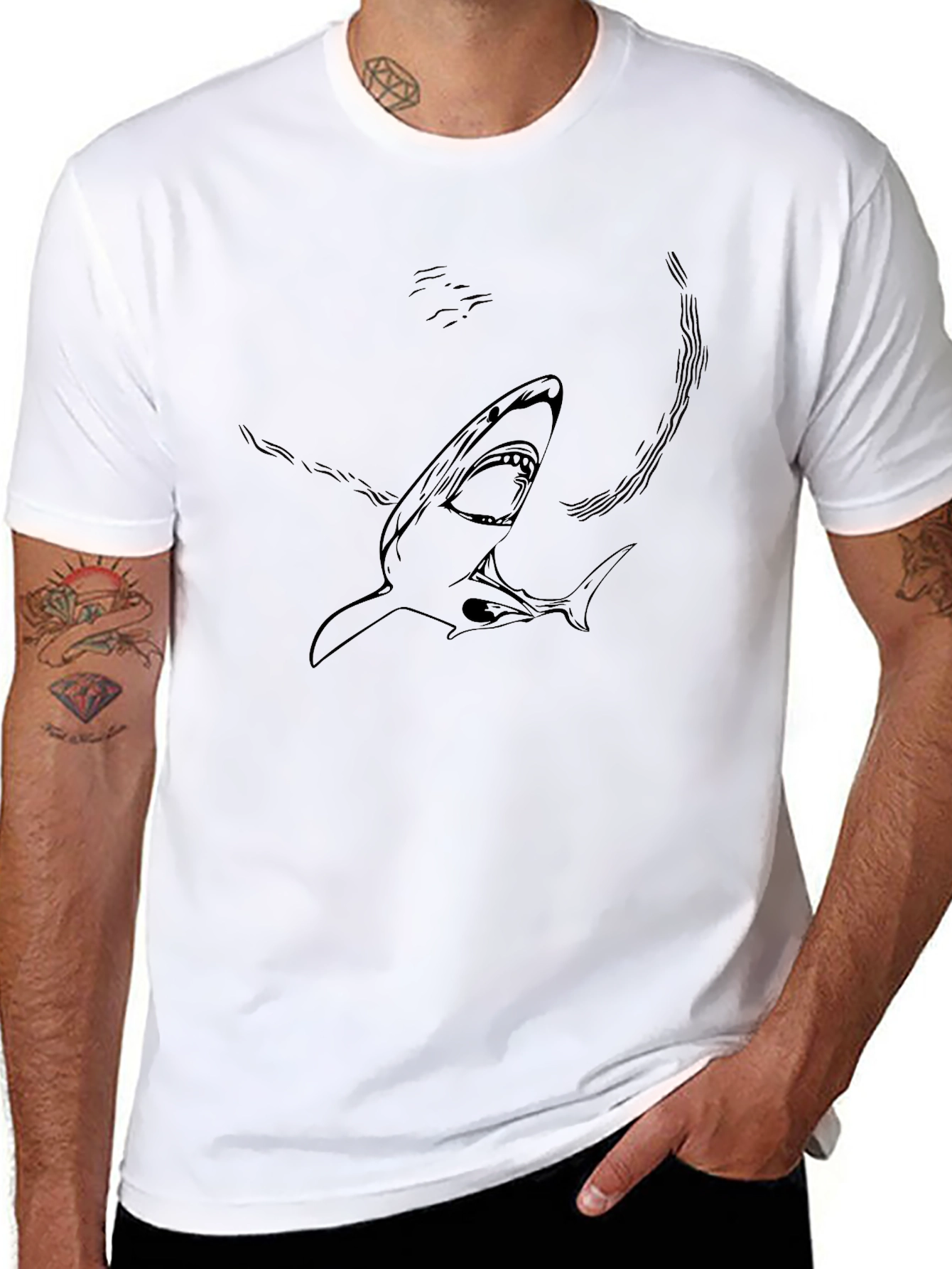 Shark Graphic Print Black T-Shirt