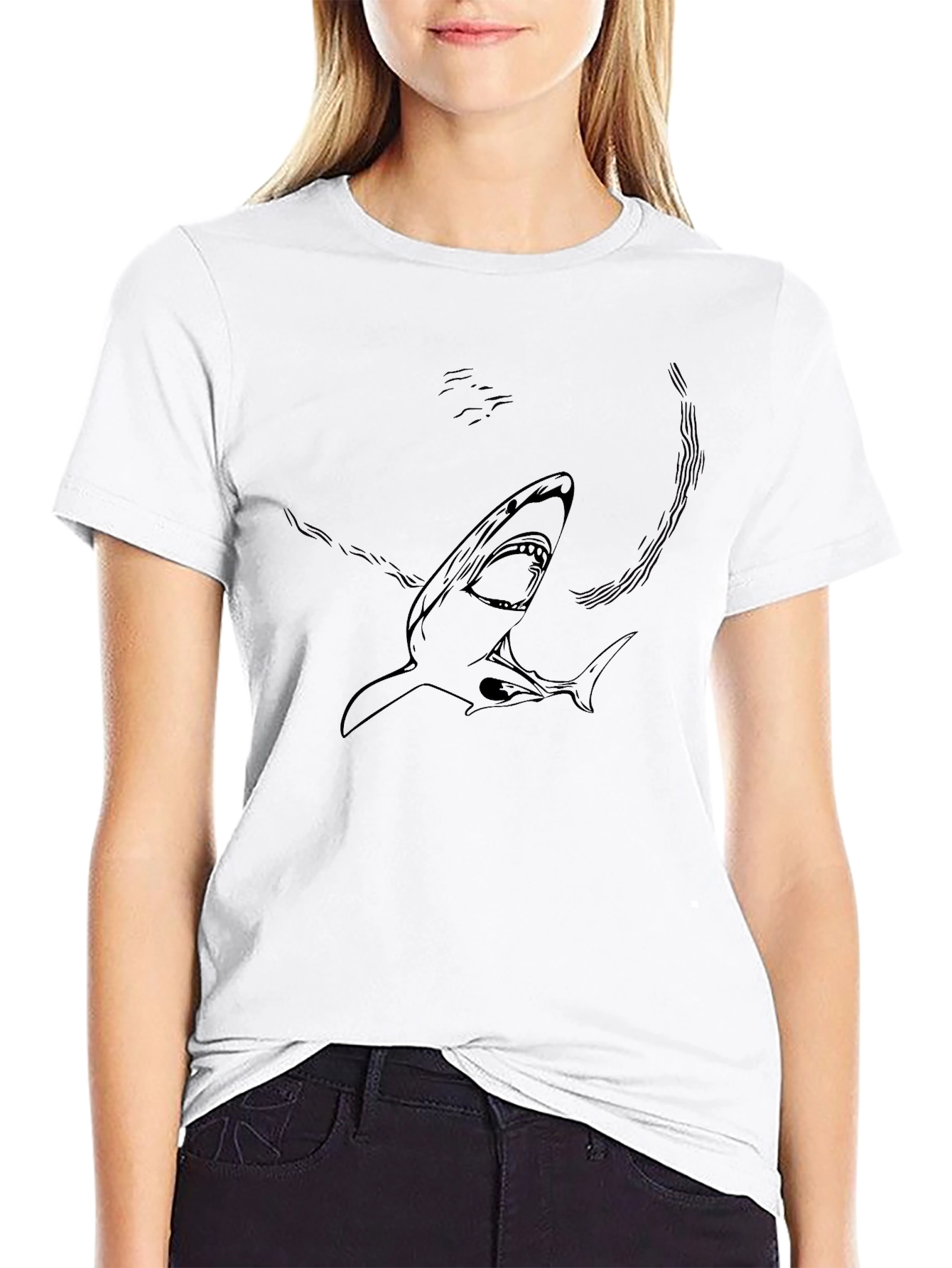 Shark Graphic Print Black T-Shirt
