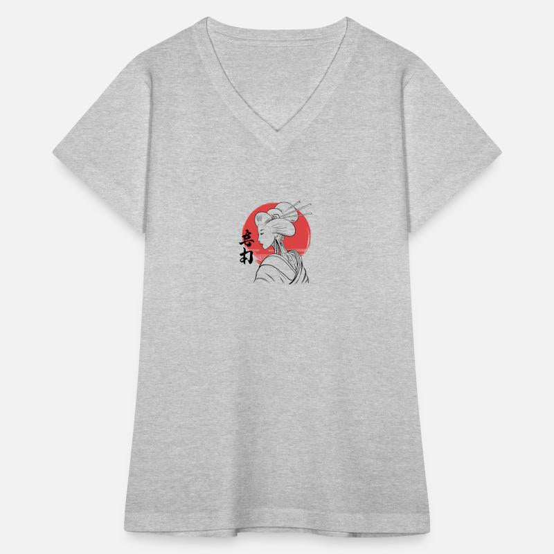 Elegant Geisha Silhouette with Red Sun