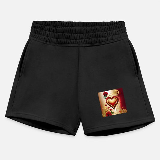 Elegant red and gold heart with blooming roses