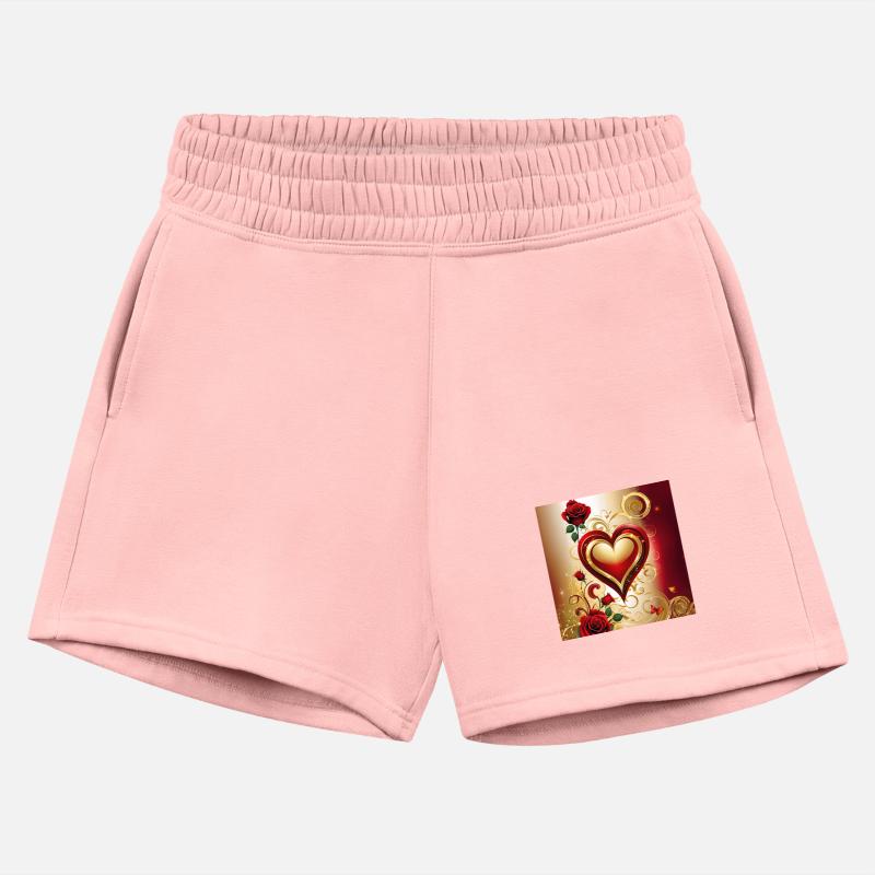 Elegant red and gold heart with blooming roses