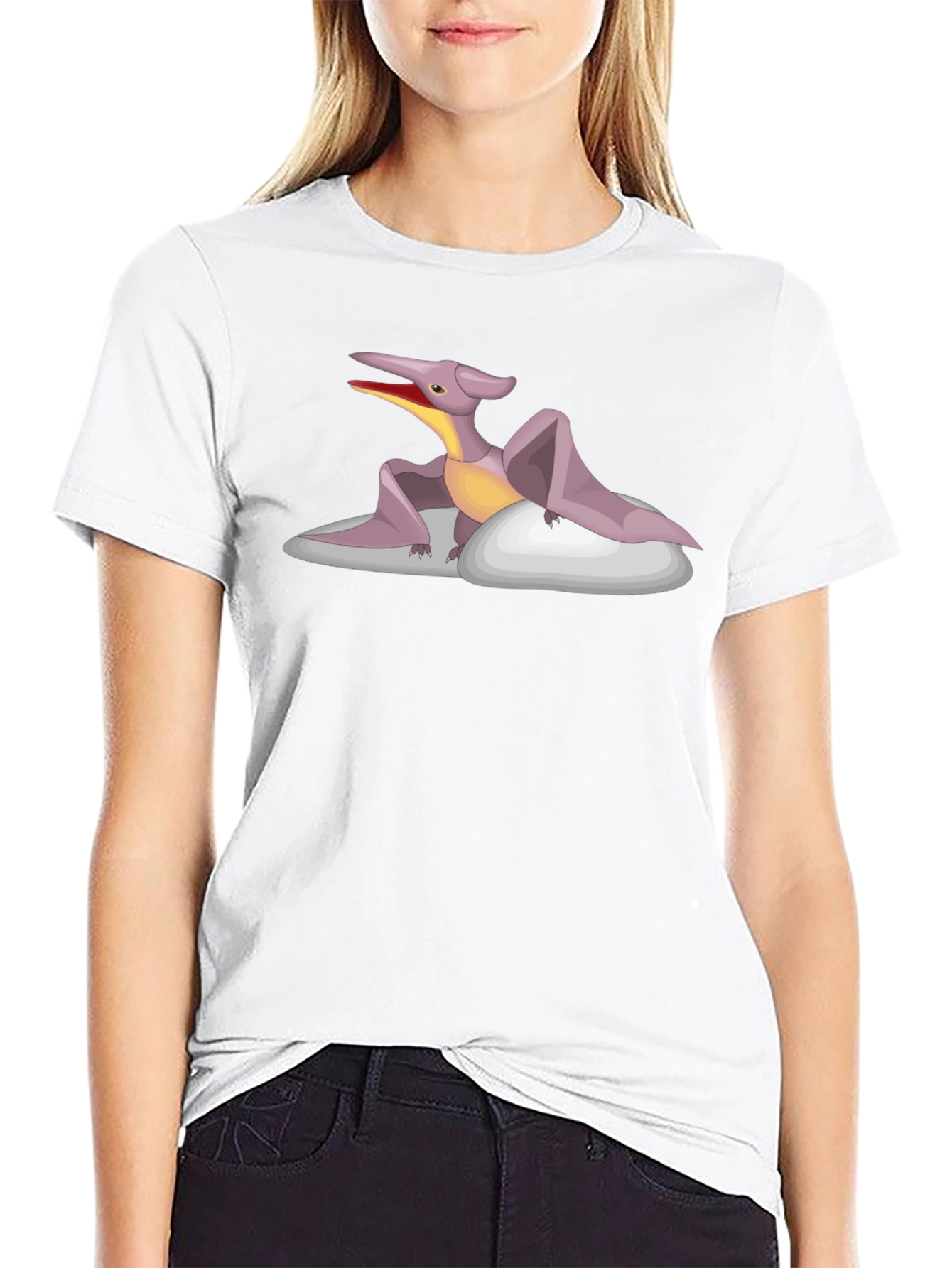 Pterodactyl Cartoon T-Shirt - Black