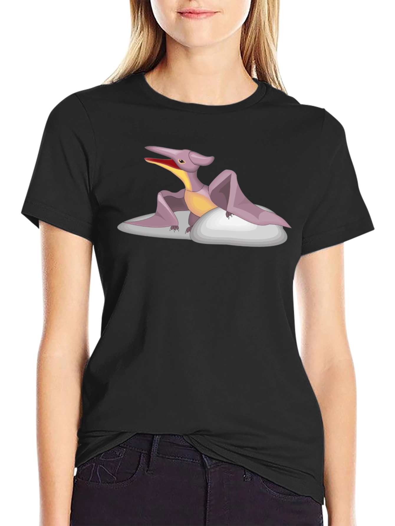 Pterodactyl Cartoon T-Shirt - Black