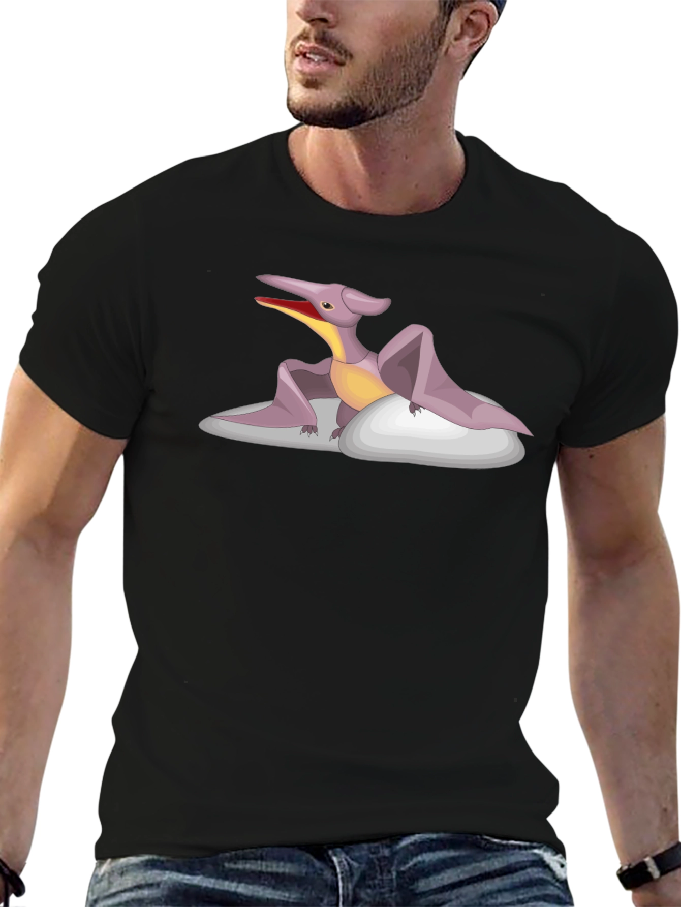 Pterodactyl Cartoon T-Shirt - Black