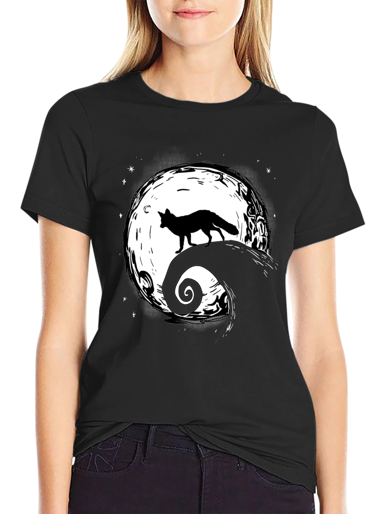 Fox Moon Graphic Tee - Unisex Black T-Shirt