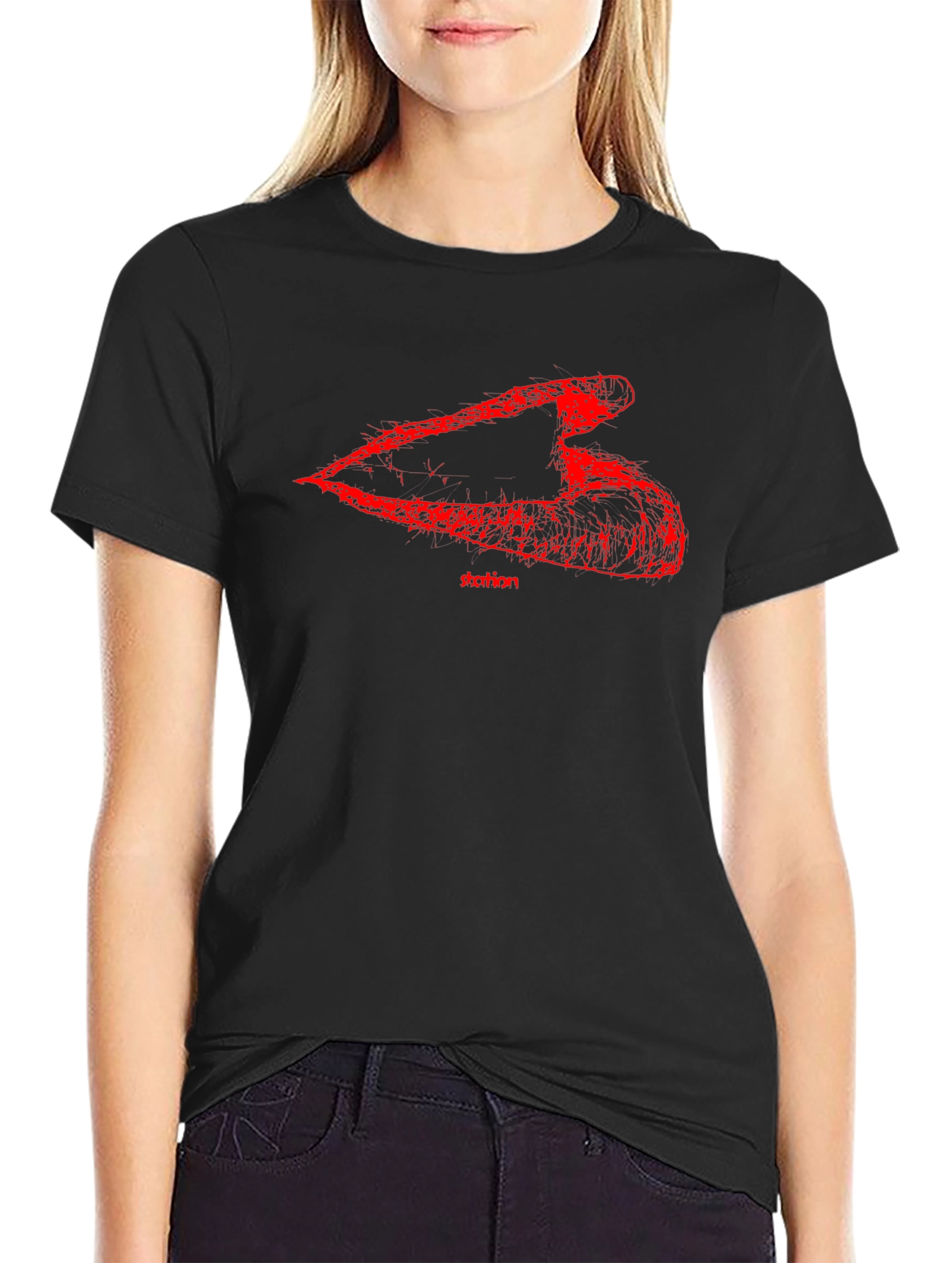 Mens Black T-Shirt with Abstract Red Graphic