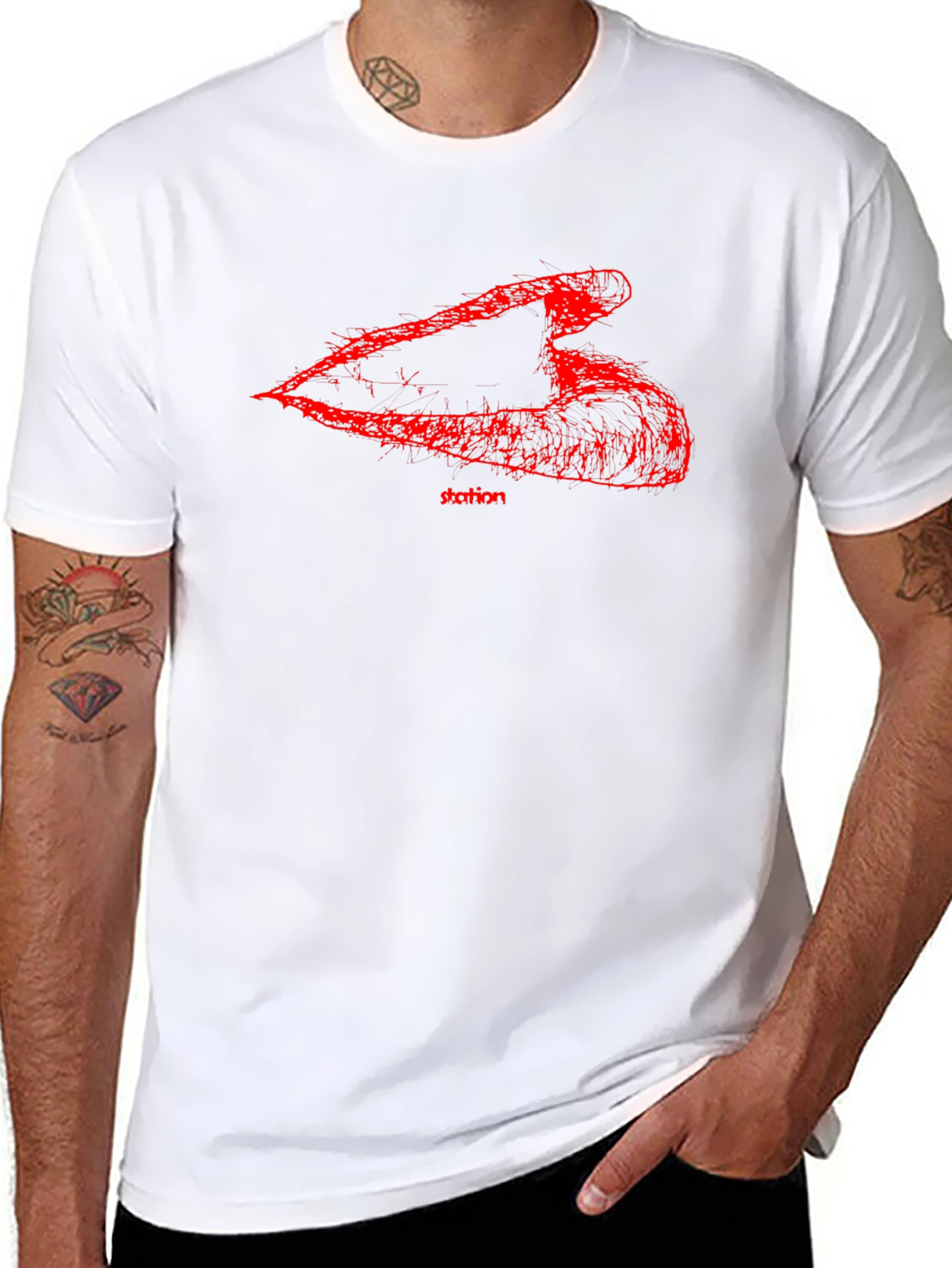 Mens Black T-Shirt with Abstract Red Graphic