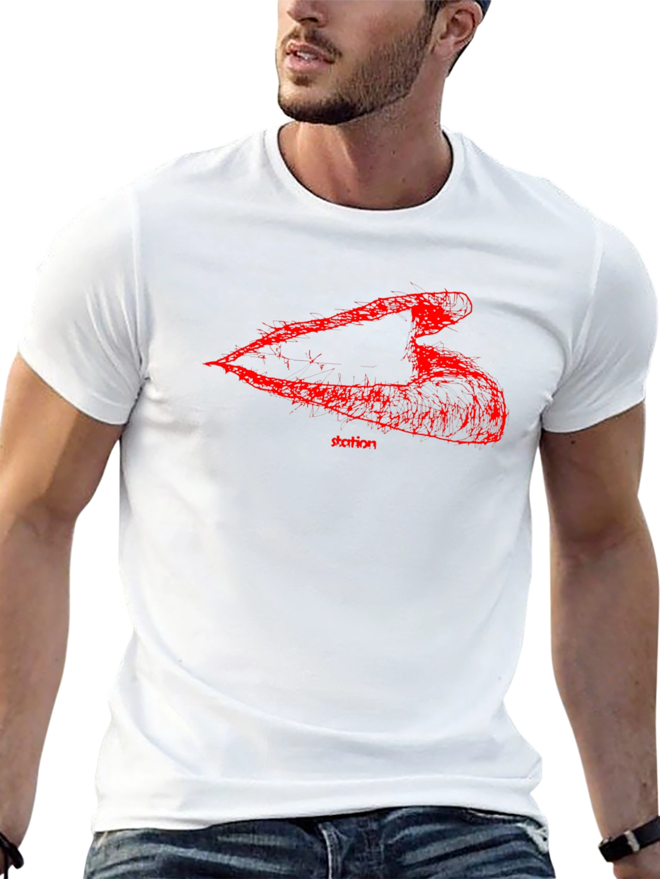 Mens Black T-Shirt with Abstract Red Graphic