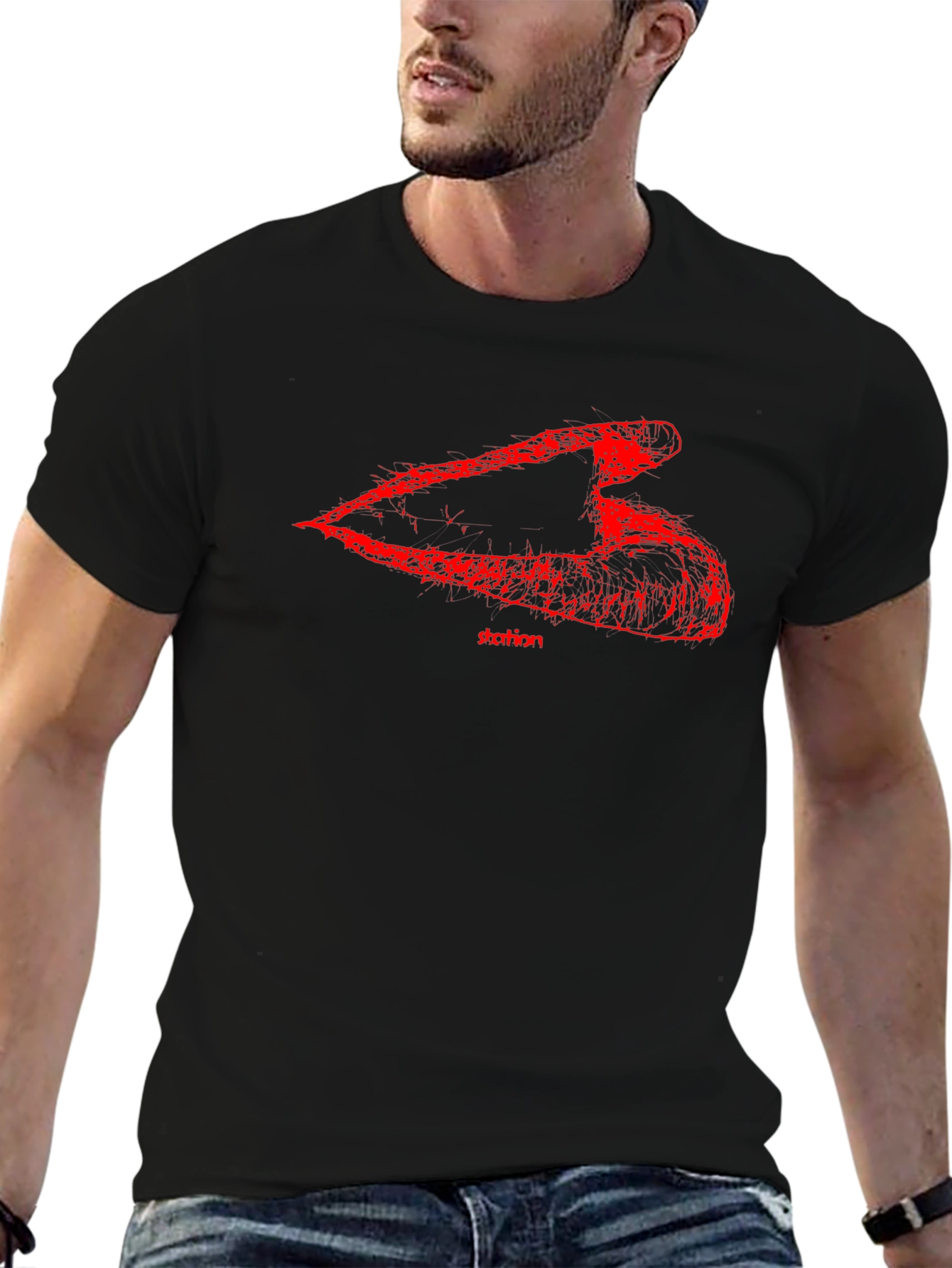 Mens Black T-Shirt with Abstract Red Graphic
