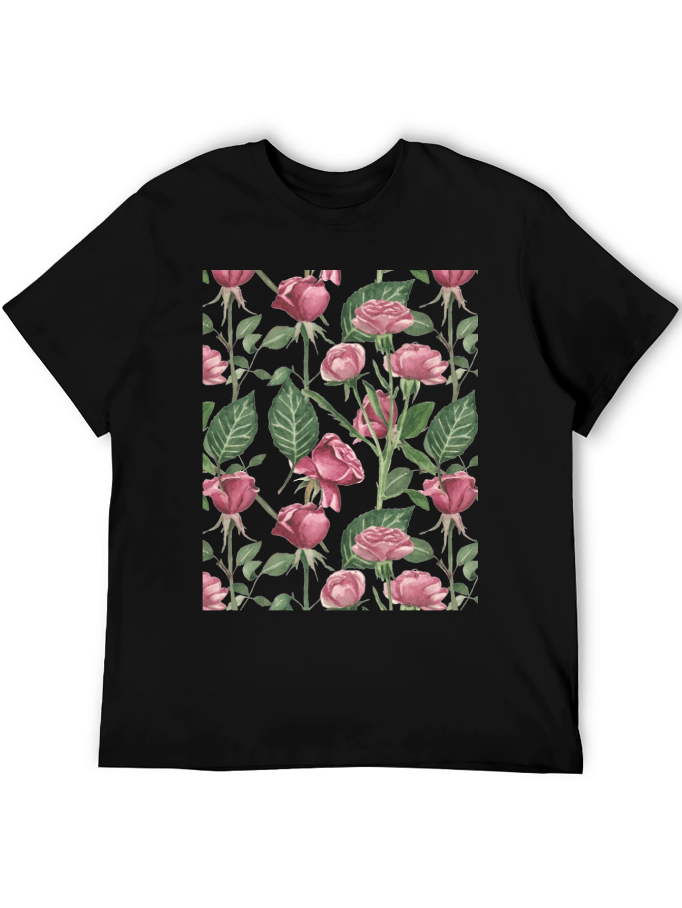 Floral Rose Print Crew Neck T-Shirt