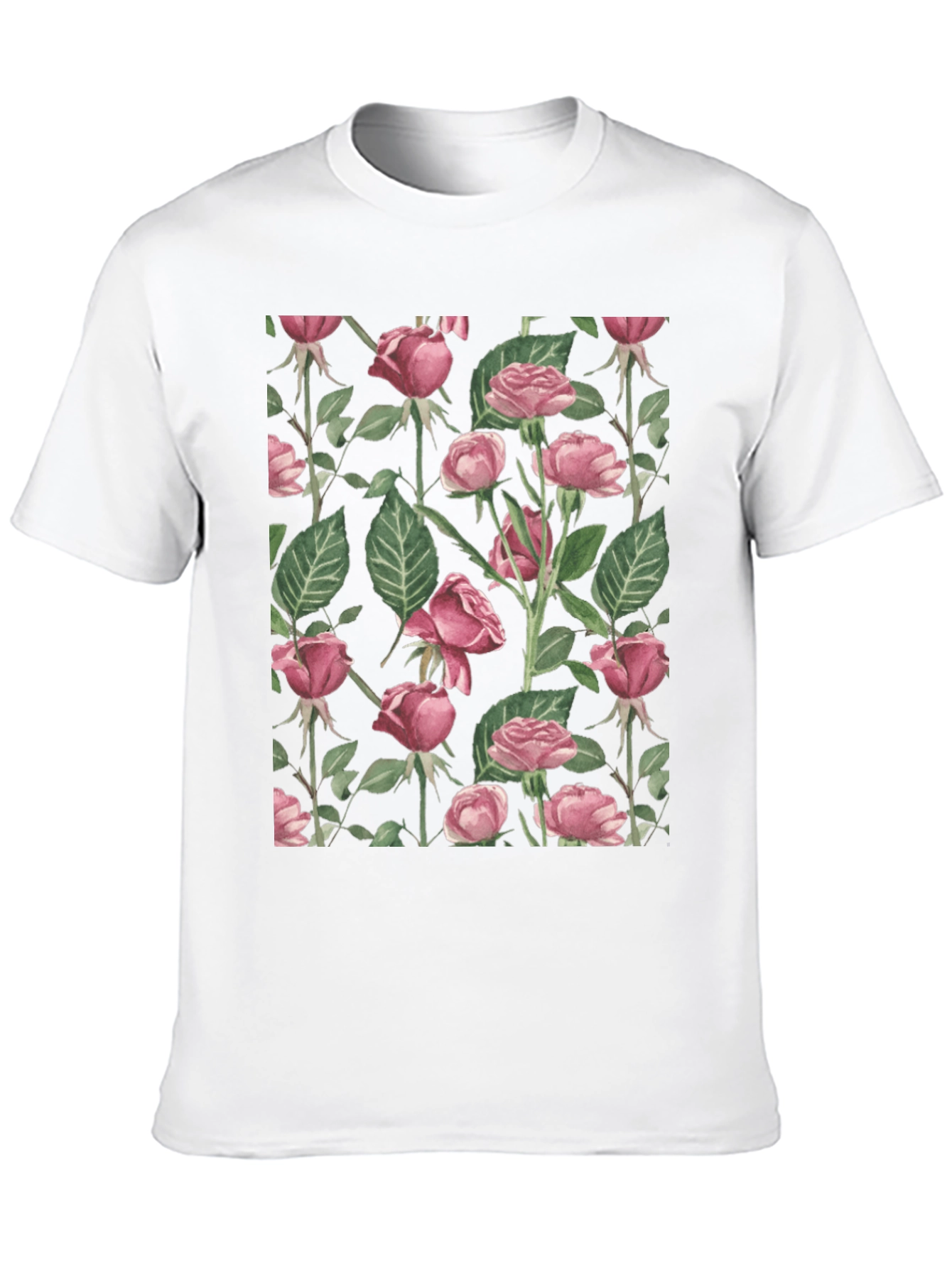 Floral Rose Print Crew Neck T-Shirt