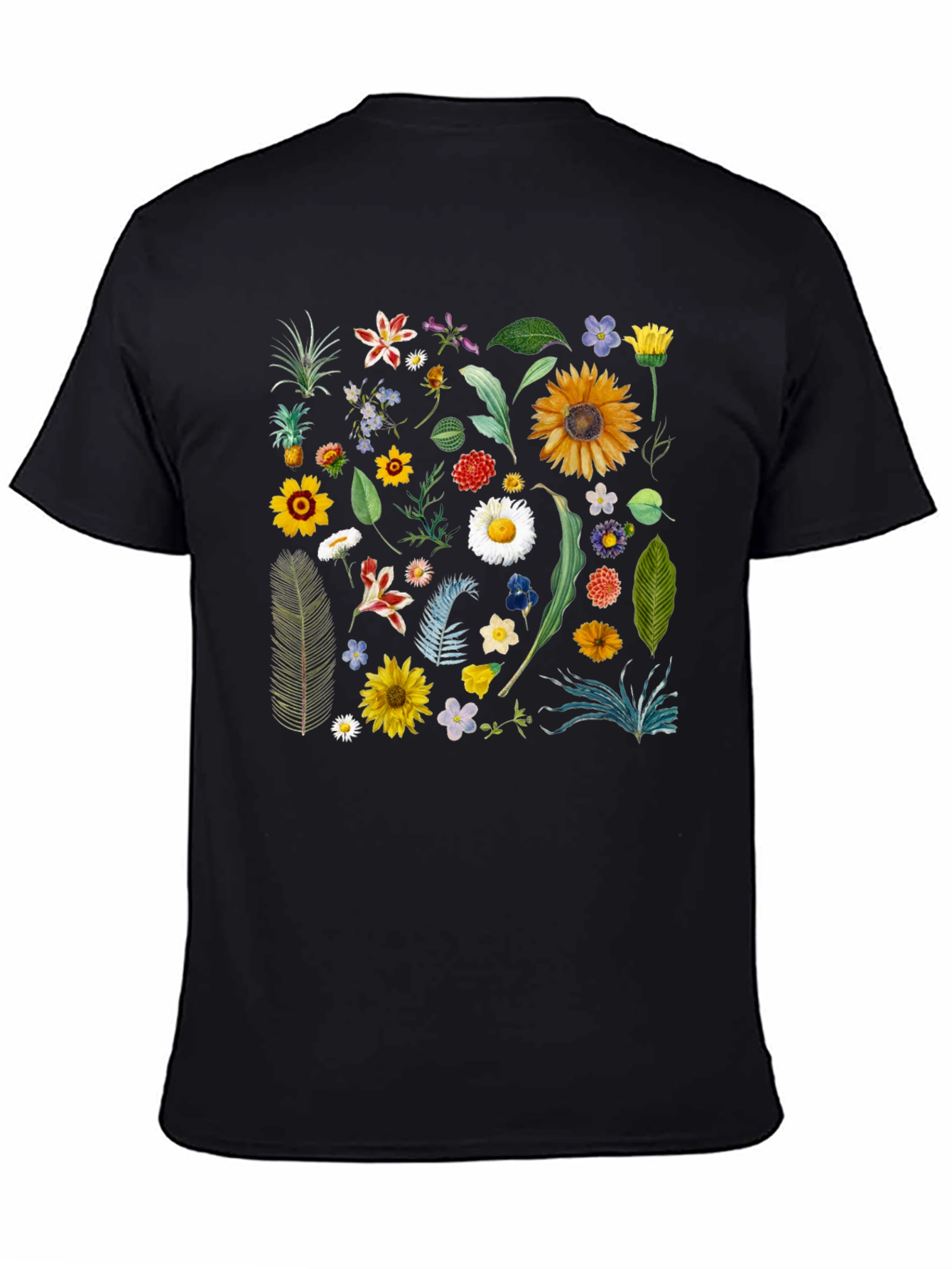 Floral Print Black T-Shirt - Stylish Botanical Design