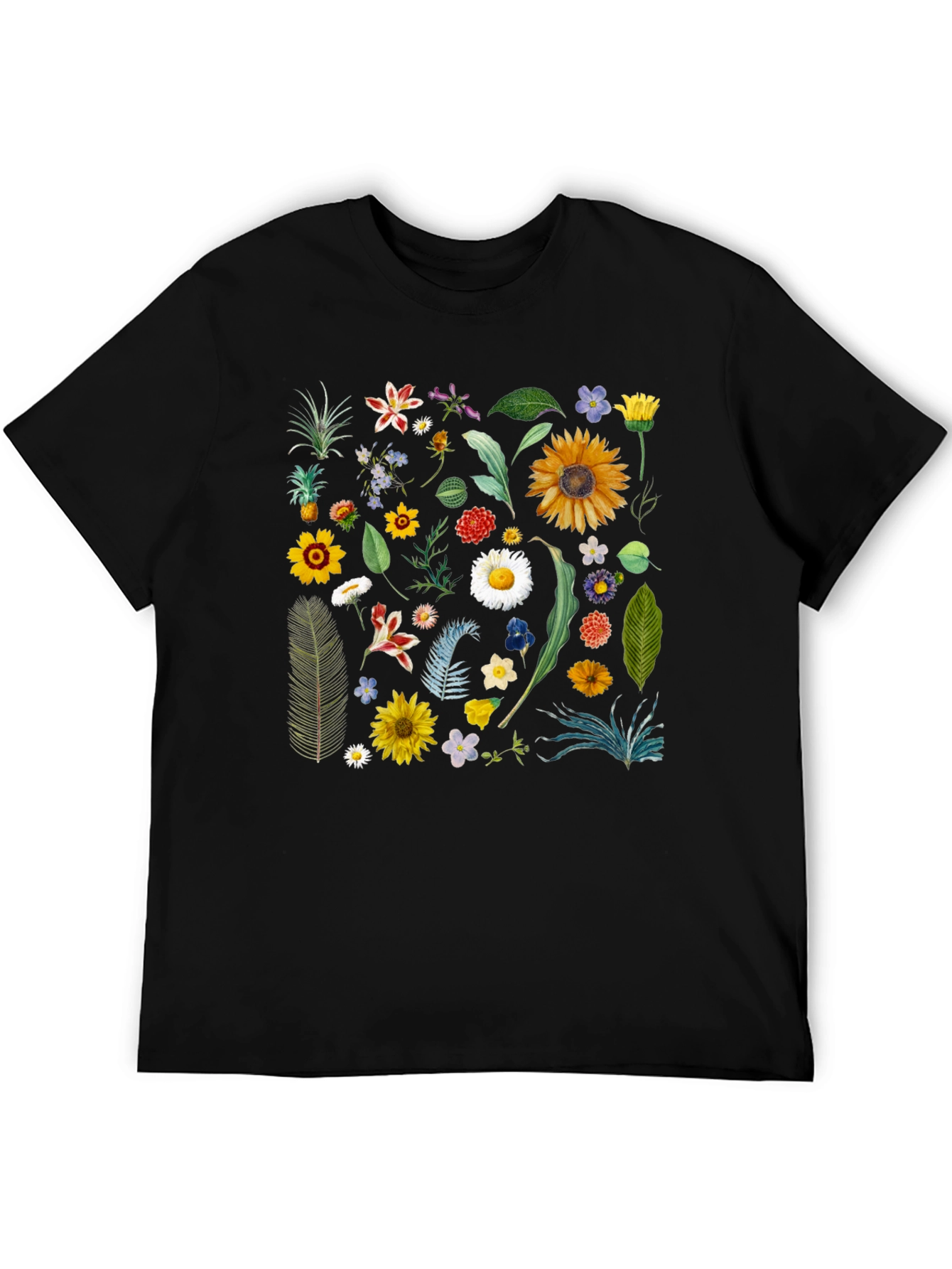 Floral Print Black T-Shirt - Stylish Botanical Design