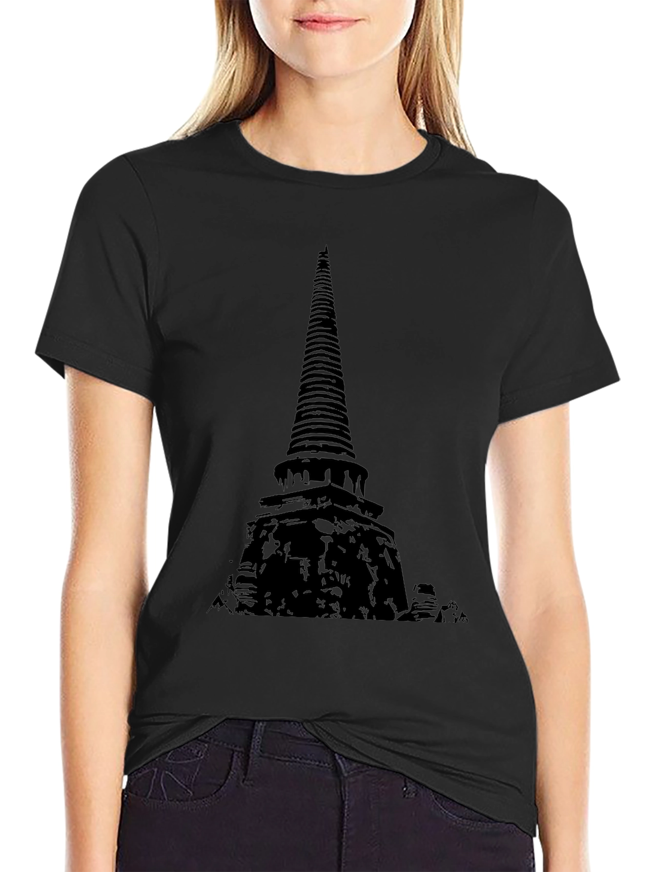 Mens Black Temple Graphic T-Shirt