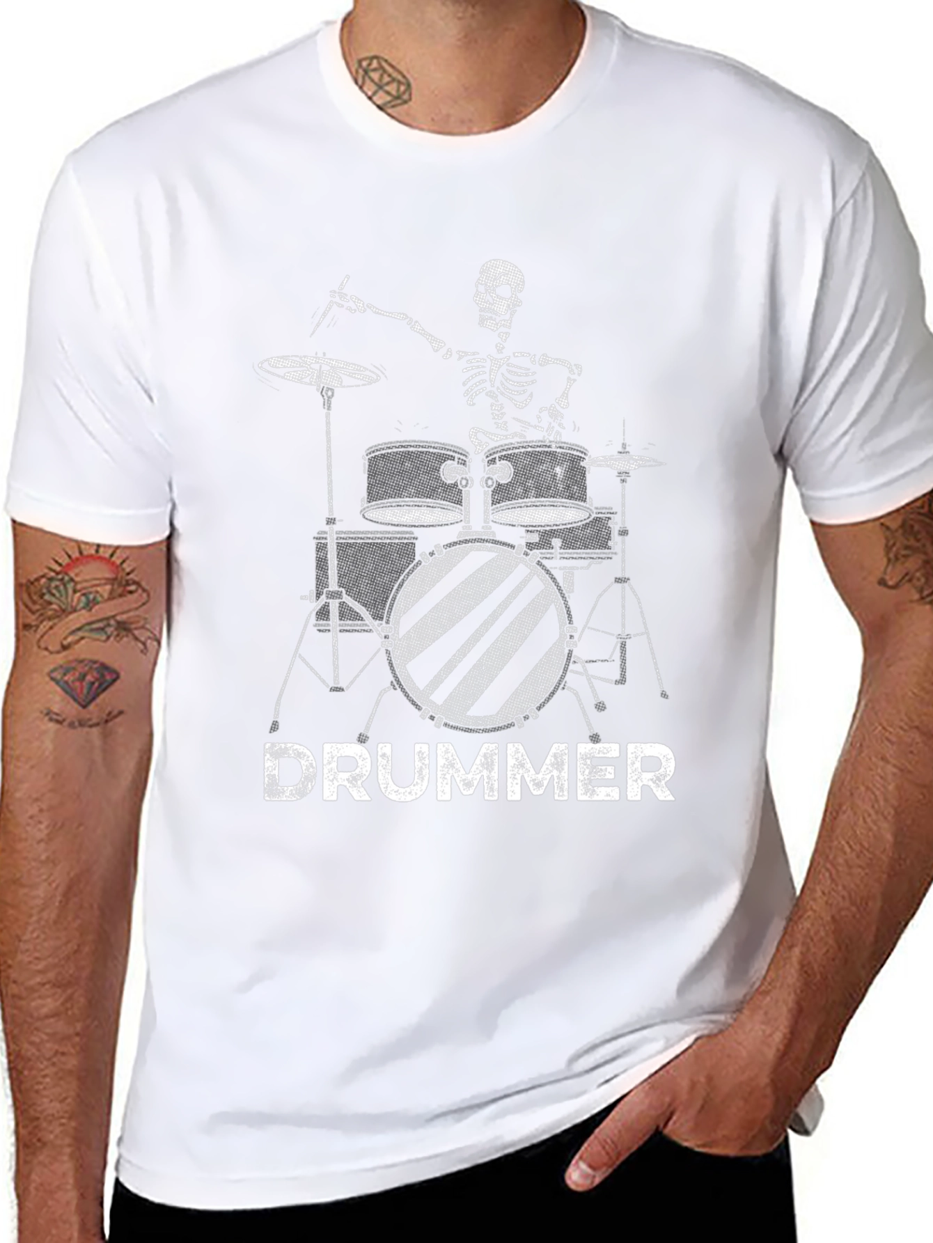 Skeleton Drummer Graphic Black T-Shirt