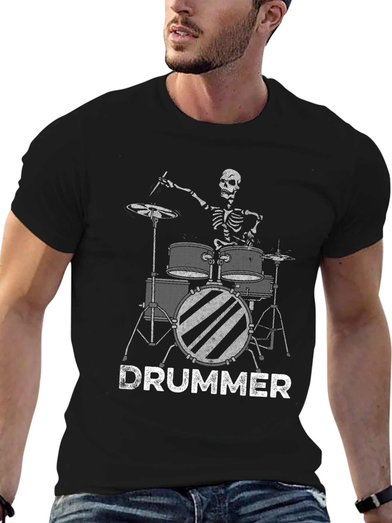 Skeleton Drummer Graphic Black T-Shirt