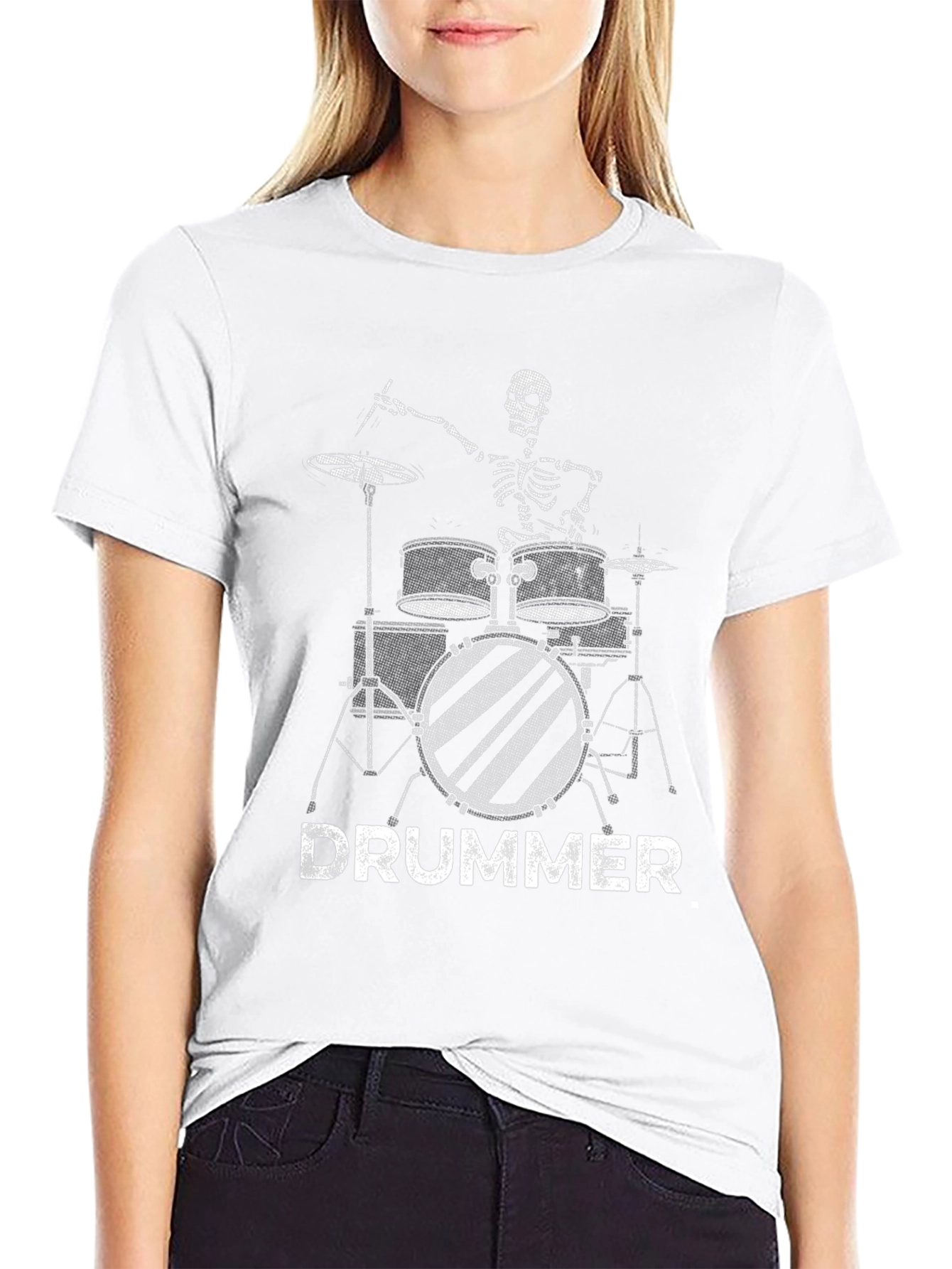Skeleton Drummer Graphic Black T-Shirt