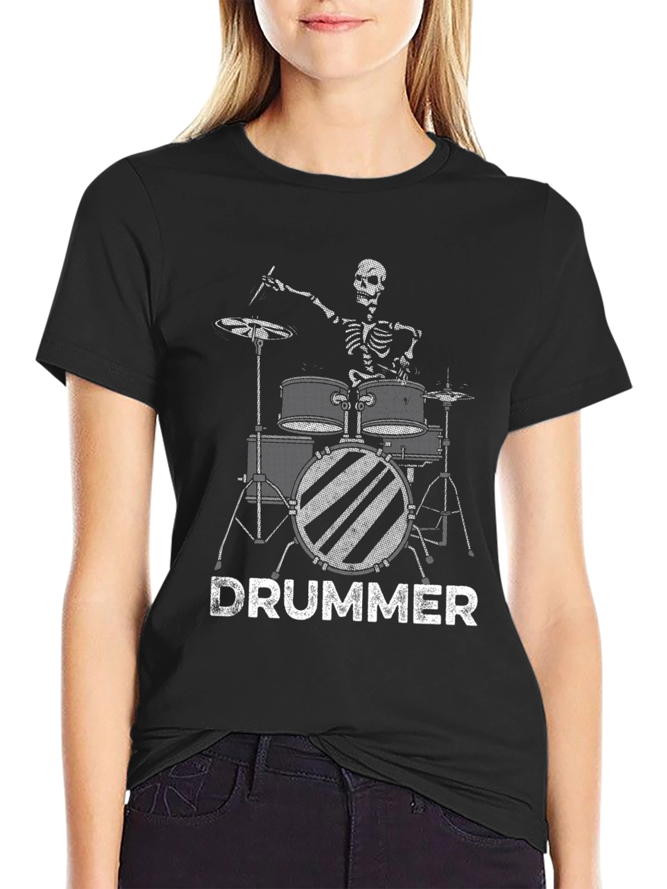 Skeleton Drummer Graphic Black T-Shirt