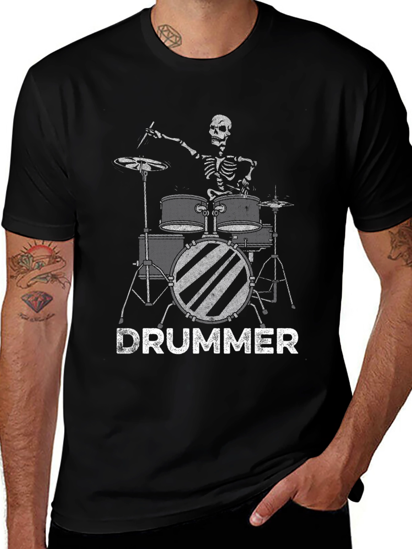 Skeleton Drummer Graphic Black T-Shirt